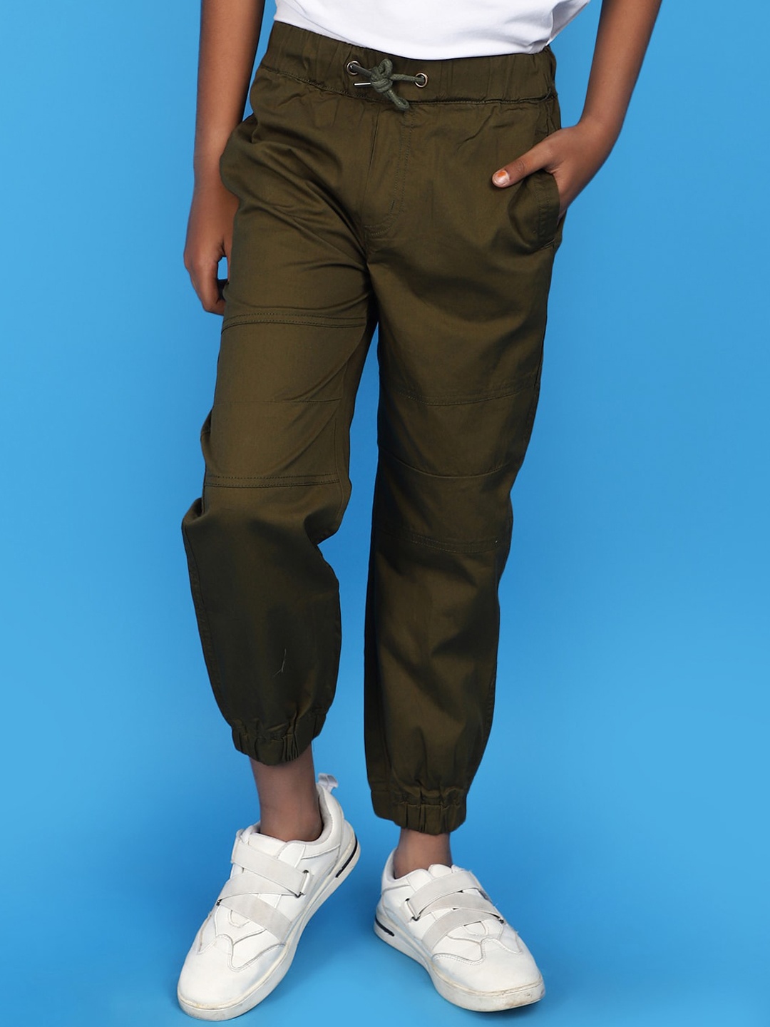 

V-Mart Boys Mid-Rise Cotton Joggers, Green