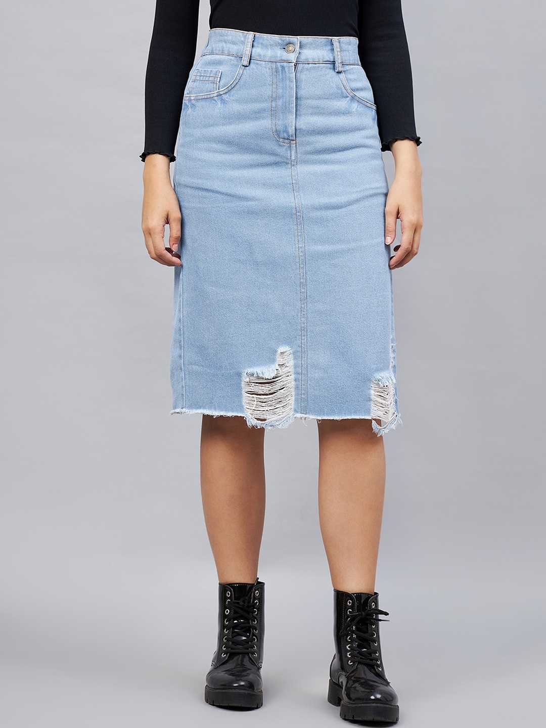 

Orchid Hues Rugged Straight Knee-Length Skirt, Blue