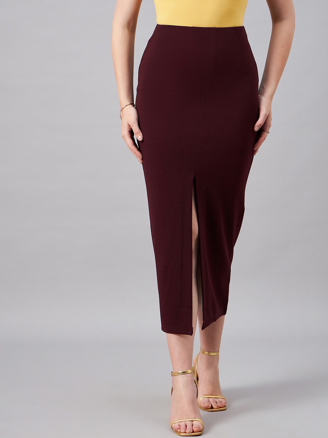 

Orchid Blues Front Slit Midi Skirt, Brown