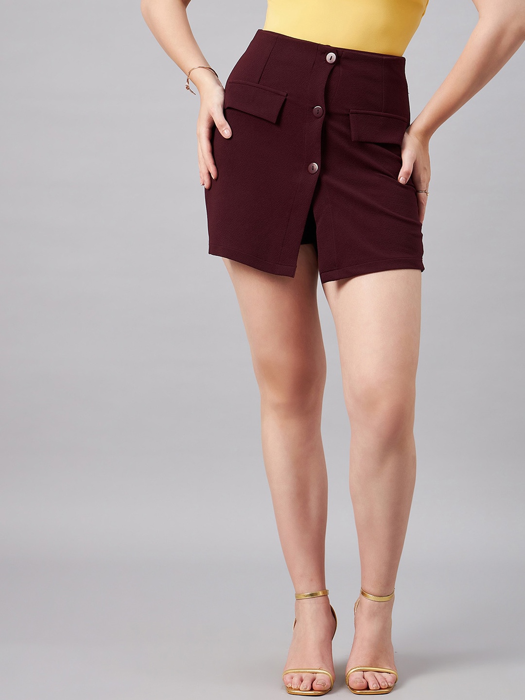 

Orchid Blues Front Button Mini Skort, Maroon