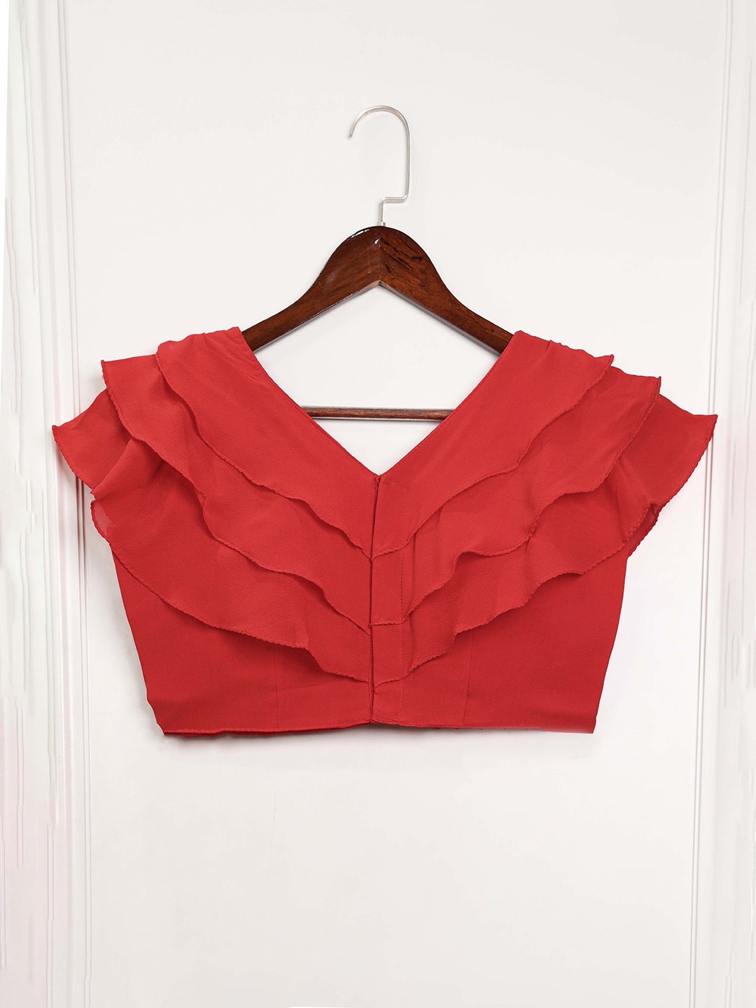 

LOOKNBOOK ART V-Neck Georgette Saree Blouse, Red