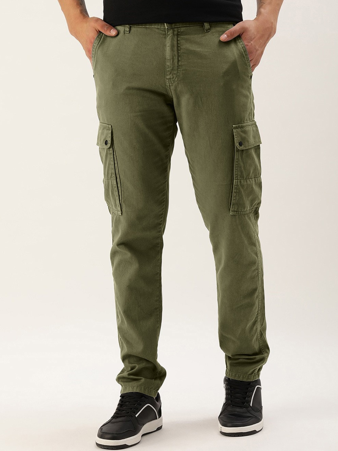 

IVOC Men Slim Fit Pure Cotton Cargos Trousers, Olive