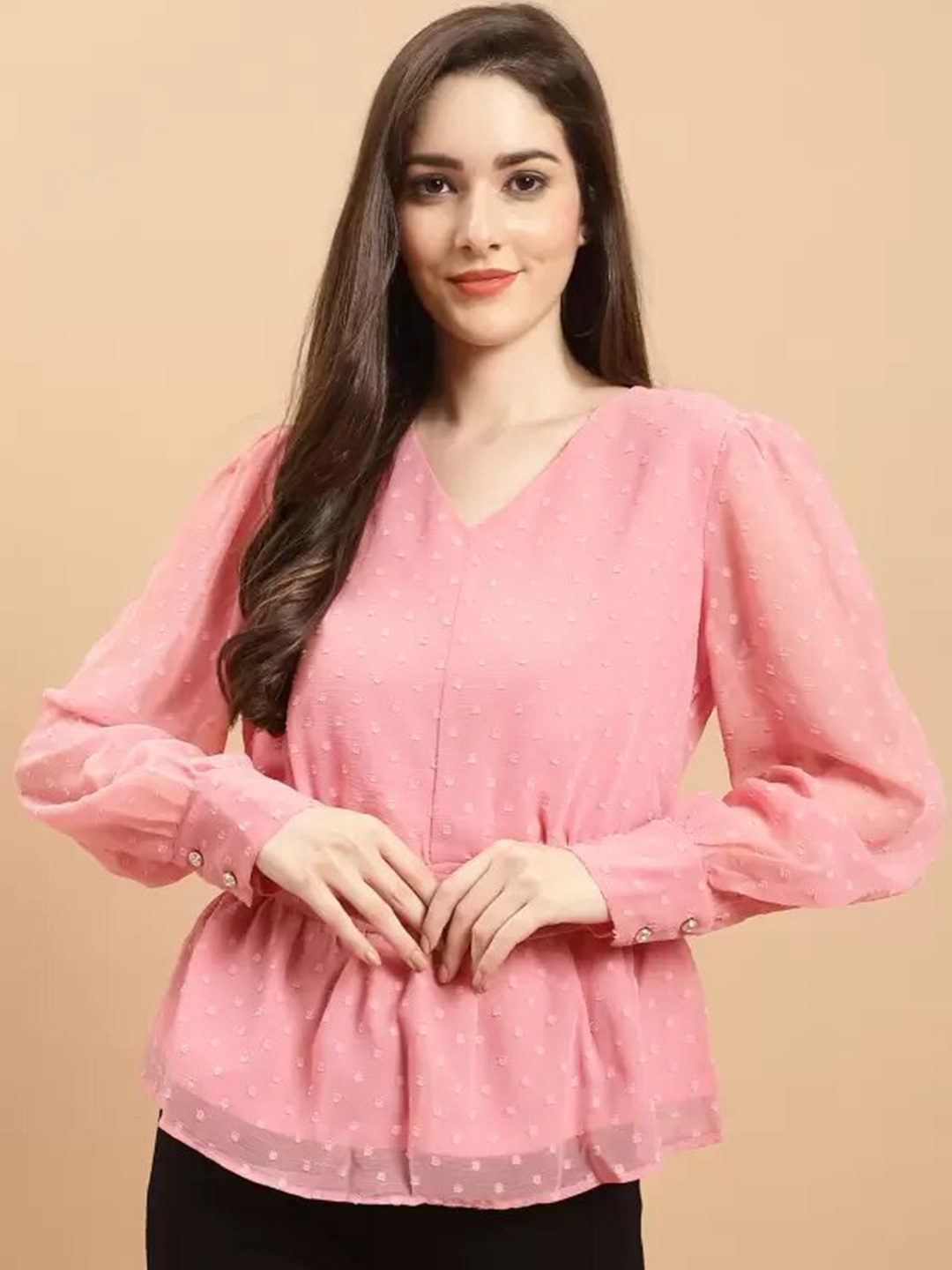

Purple State Self Design Smocked Top, Pink