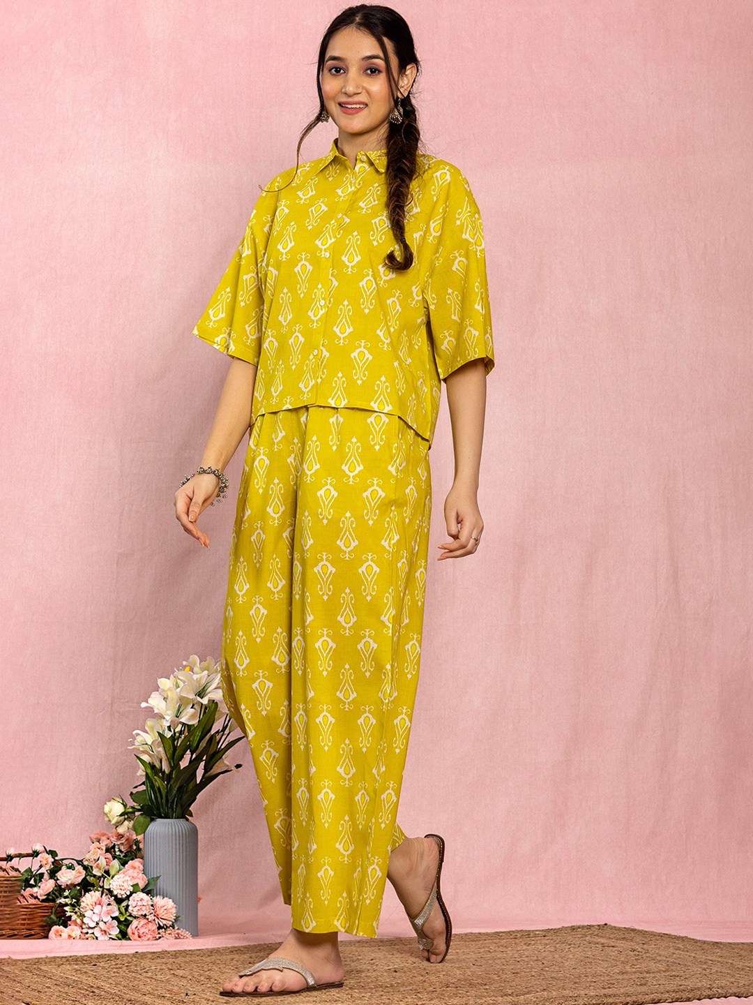 

KASYA Relaxed Fit Ethnic Motifs Printed Pure Cotton Co-ord Set, Yellow