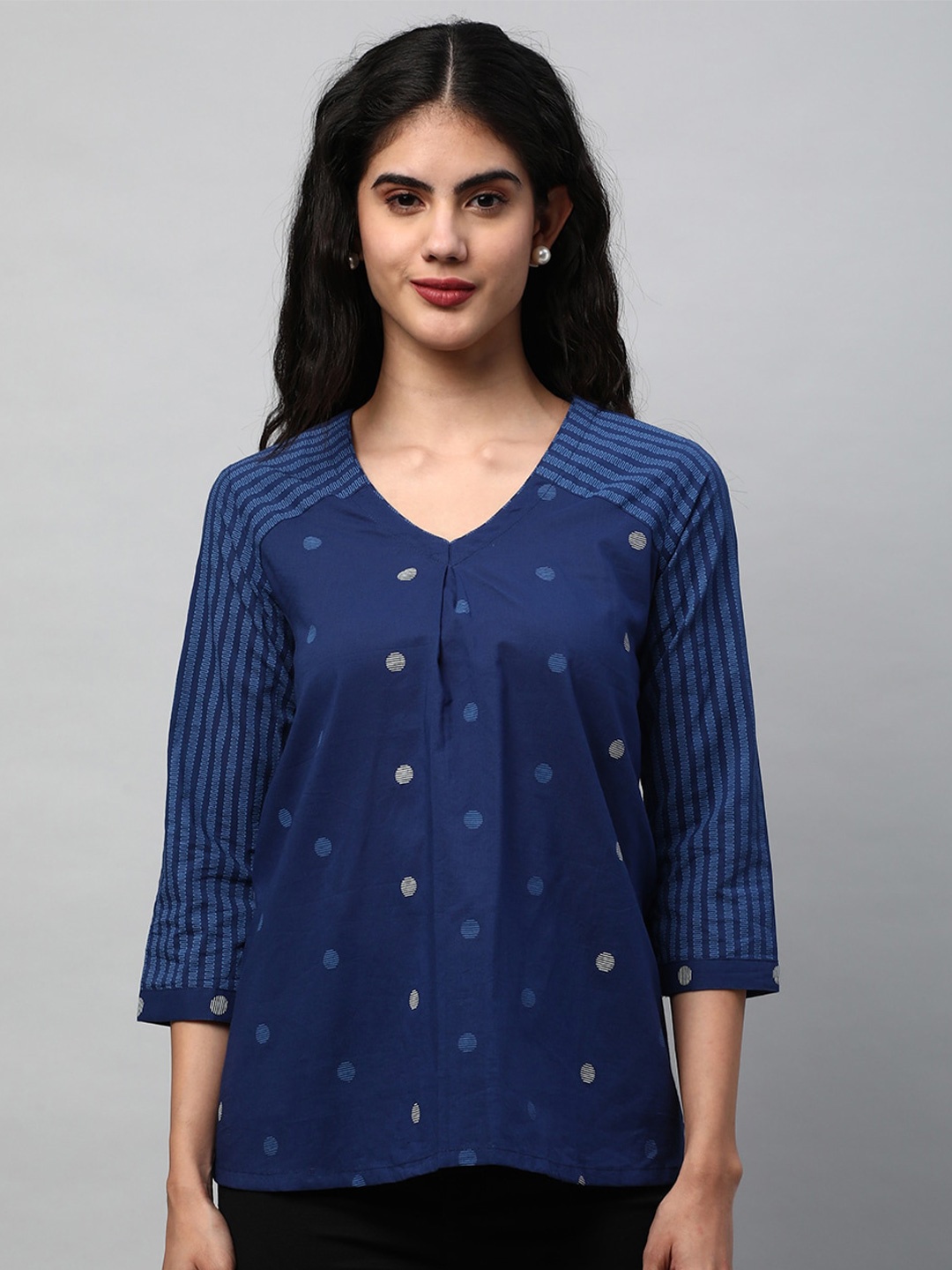 

KAMI KUBI Polka Dot Printed Cotton Top, Blue