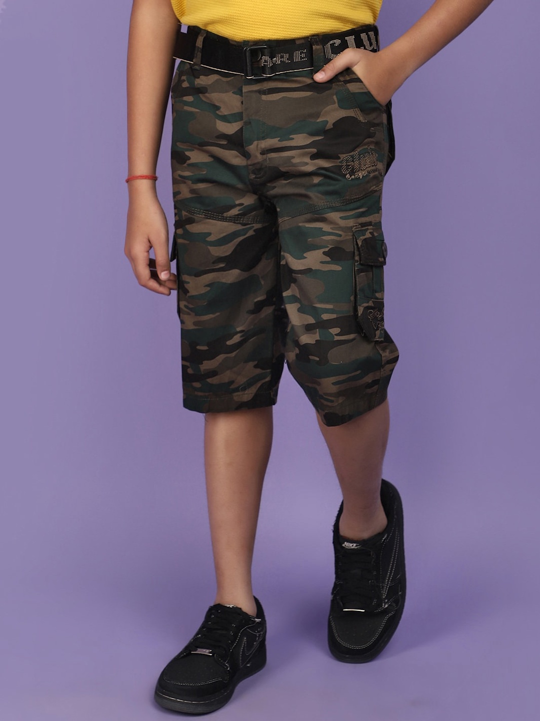 

V-Mart Boys Camouflage Printed Cotton Cargo Shorts, Olive