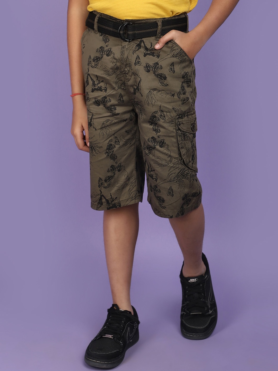 

V-Mart Boys Camouflage Printed Cotton Cargo Shorts, Green