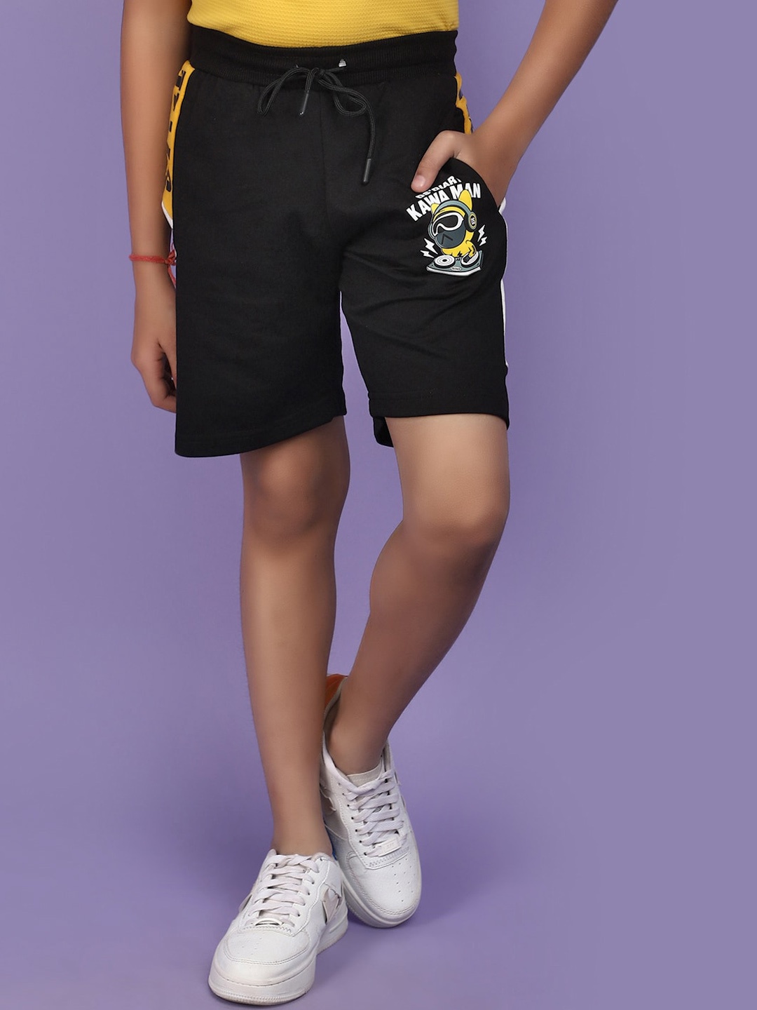 

V-Mart Boys Typography Printed Cotton Shorts, Black