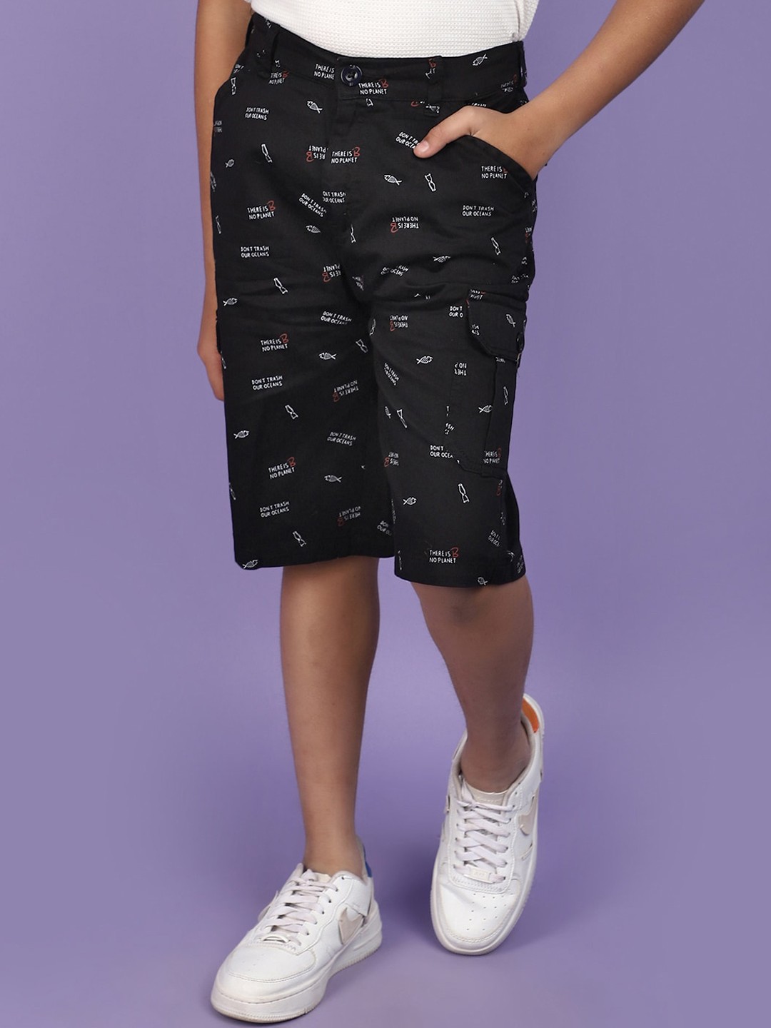 

V-Mart Boys Typography Printed Cotton Shorts, Black