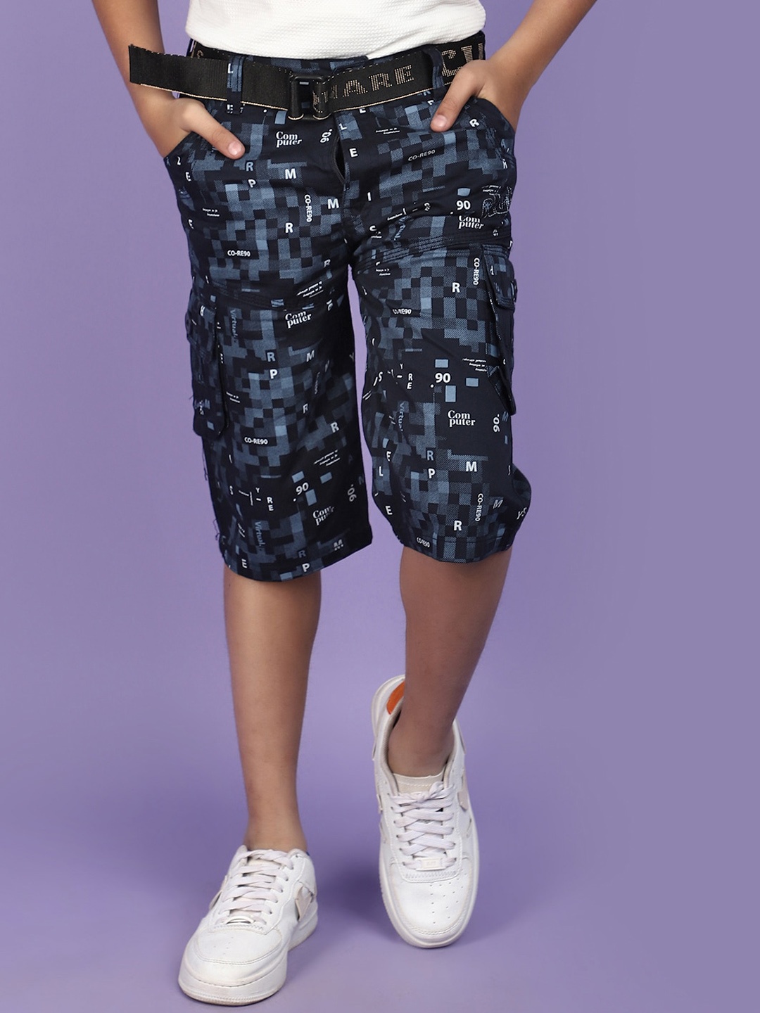

V-Mart Boys Checked Mid Rise Cotton Shorts, Blue