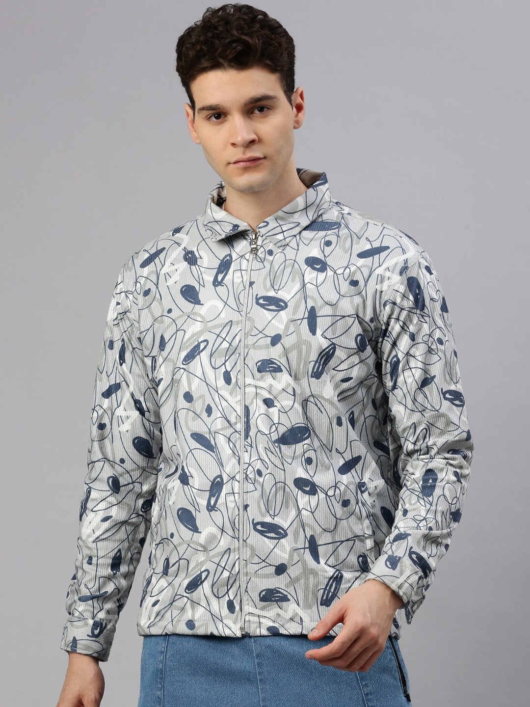

ZEDD Abstract Printed Spread Collar Lightweight Corduroy Cotrise Cotton Tailored Jacket, Green