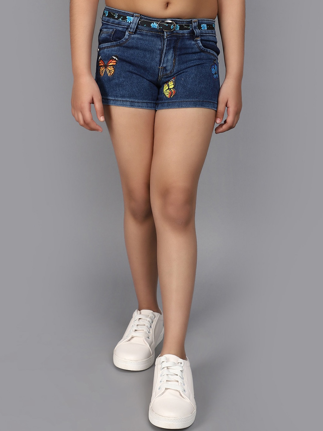 

V-Mart Girls Graphic Printed Denim Shorts, Blue
