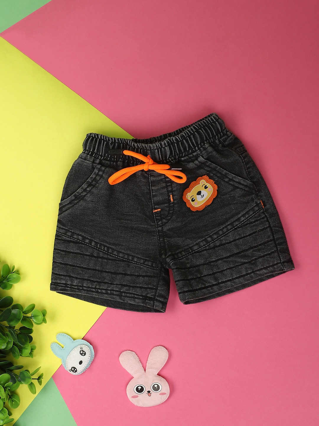 

V-Mart Infants Mid-Rise Cotton Denim Shorts, Black