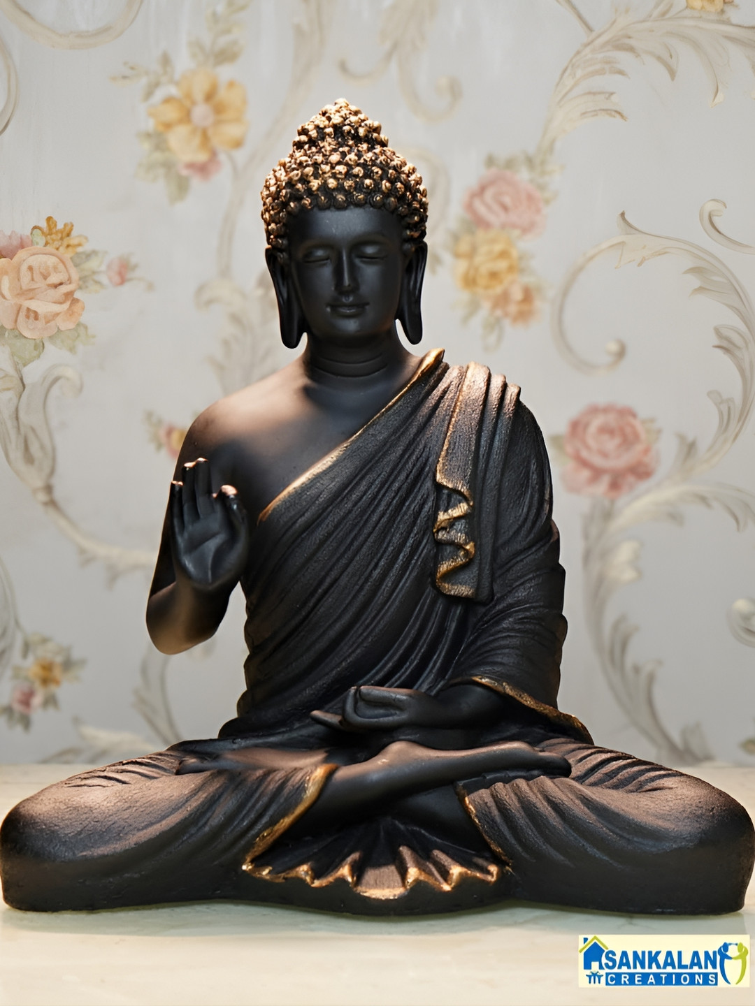 

SANKALAN CREATIONS Black & Gold Toned Meditating Buddha Idol Showpiece