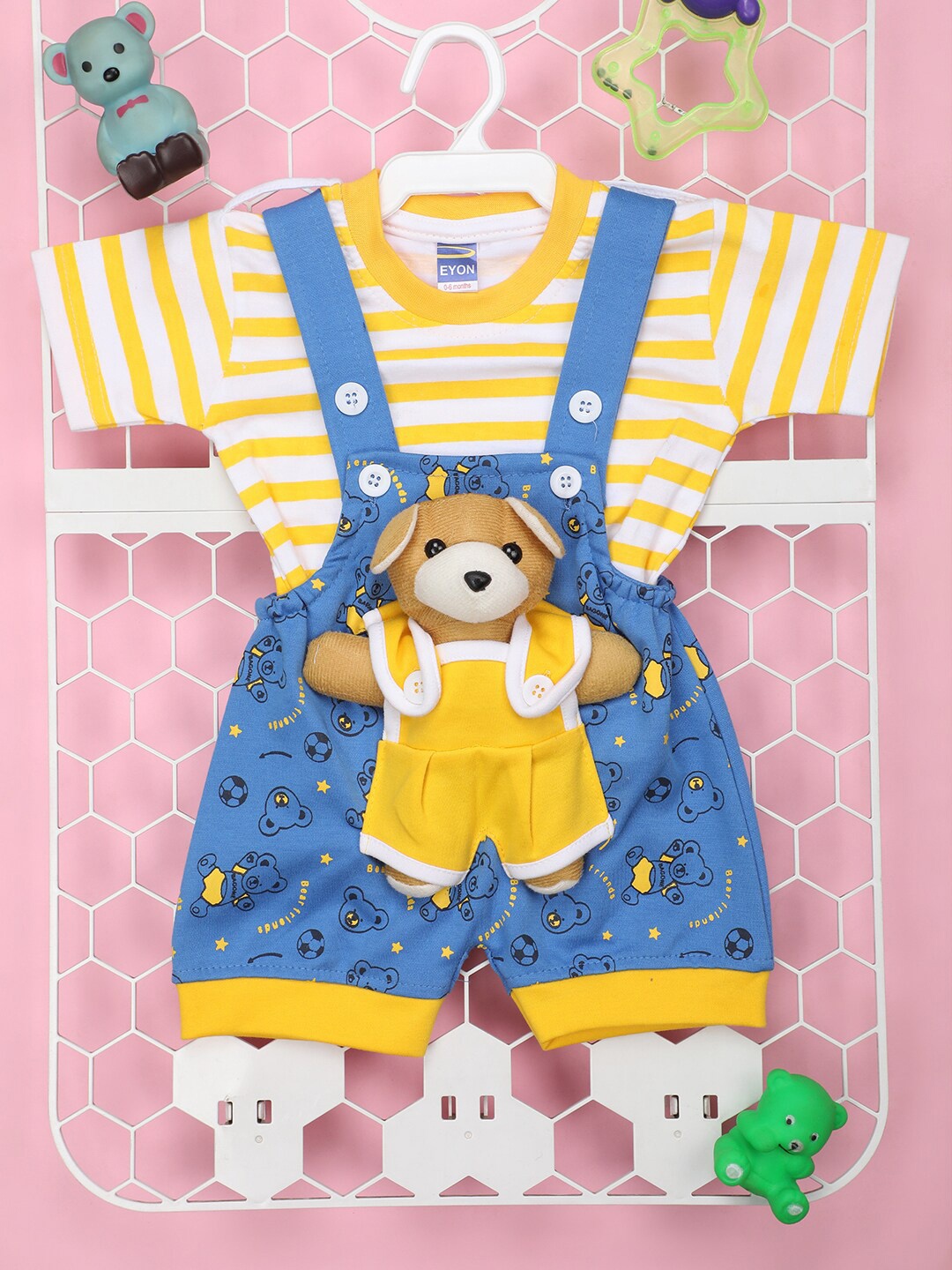 

V-Mart Infant Printed Pure Cotton Dungarees With T-Shirt, Blue