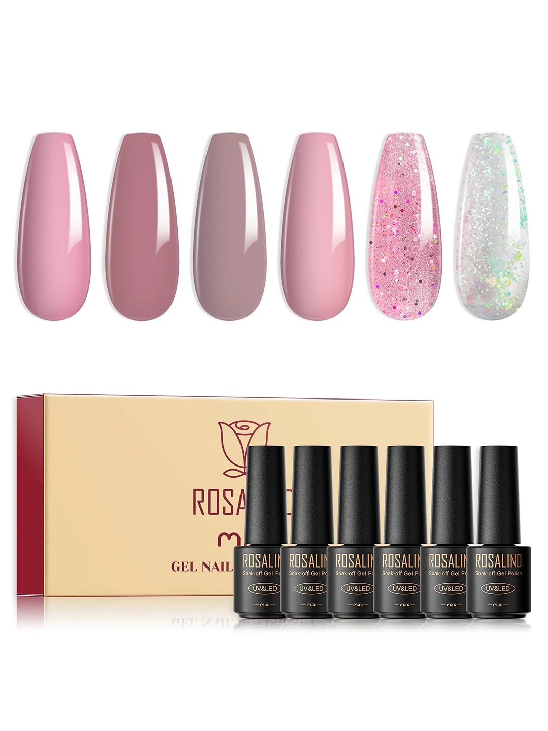 

ROSALIND Set Of 6 Soak Off UV & LED Gel Nail Polish - 7ml Each - RATC6-001, Pink