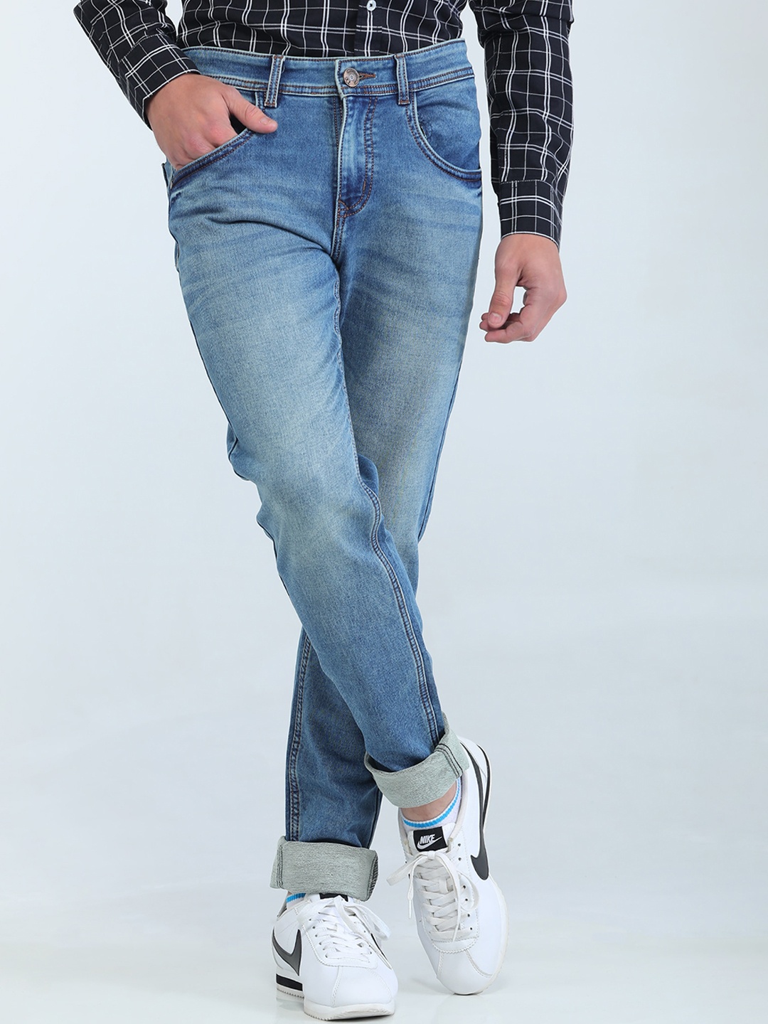 

TQS Men Light Fade Clean Look Cotton Jeans, Blue