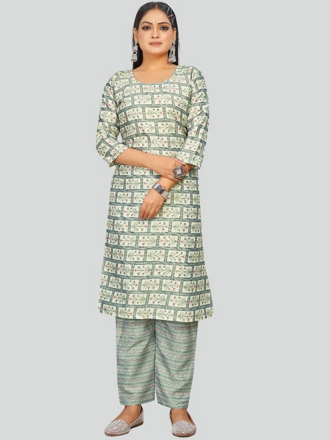 

BAESD Ethnic Motifs Printed Straight Kurta With Trouser, Grey
