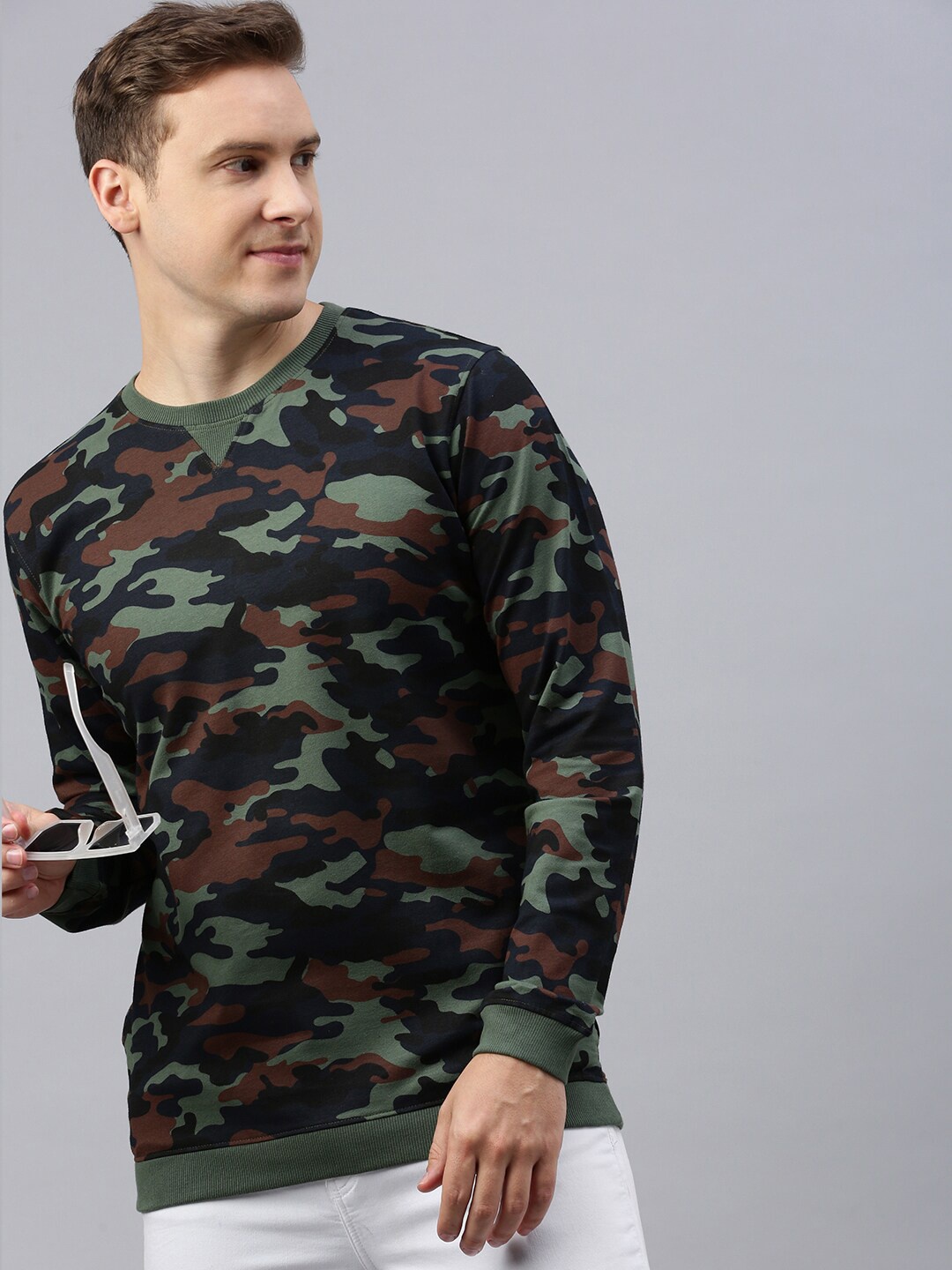 

ZEDD Camouflage Printed Round Neck Long Sleeves Regular Fit T-shirt, Black