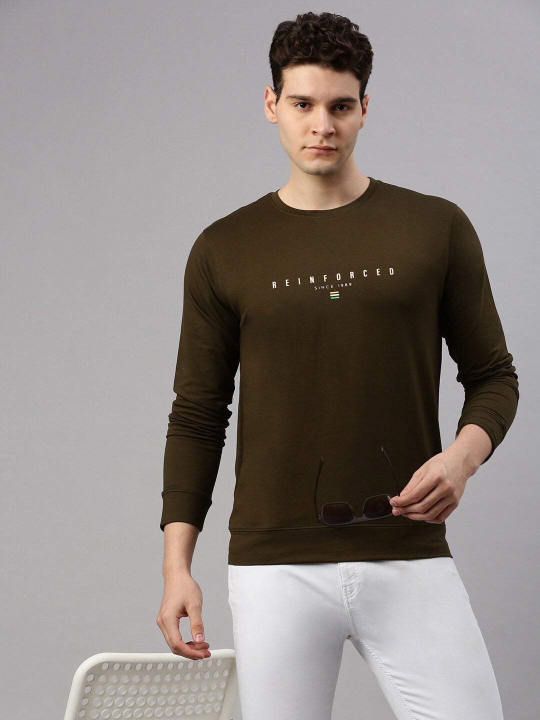 ZEDD Typography Printed Cotton Pullover Sweatshirt, Green