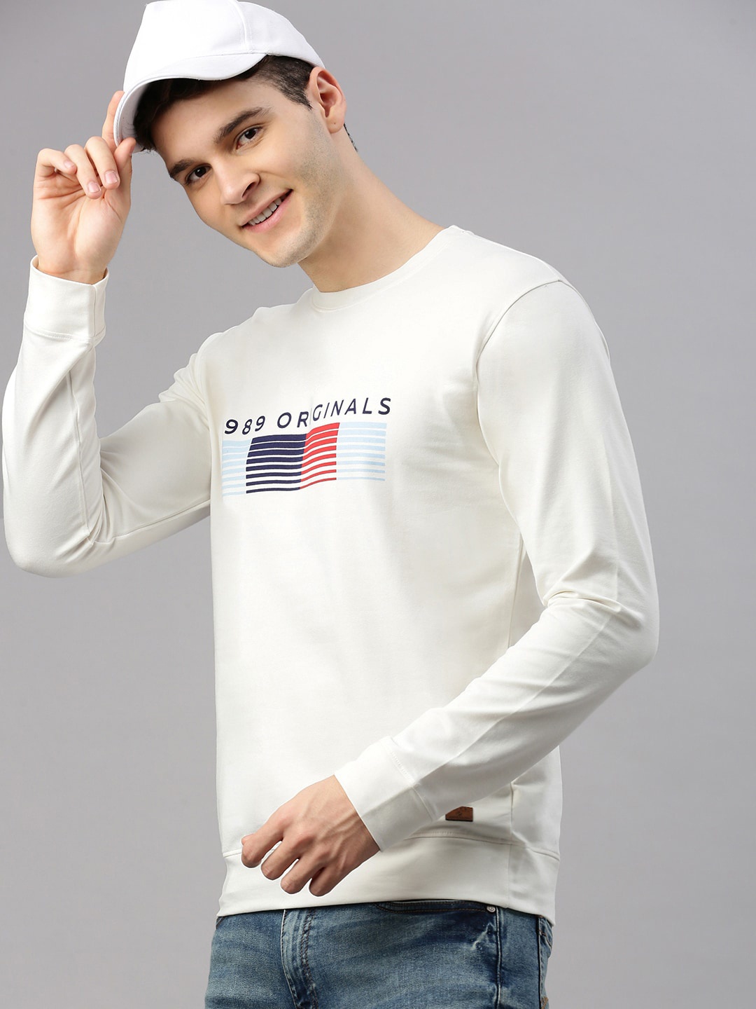 ZEDD Typography Printed Regular Fit Cotton Sweatshirt, White