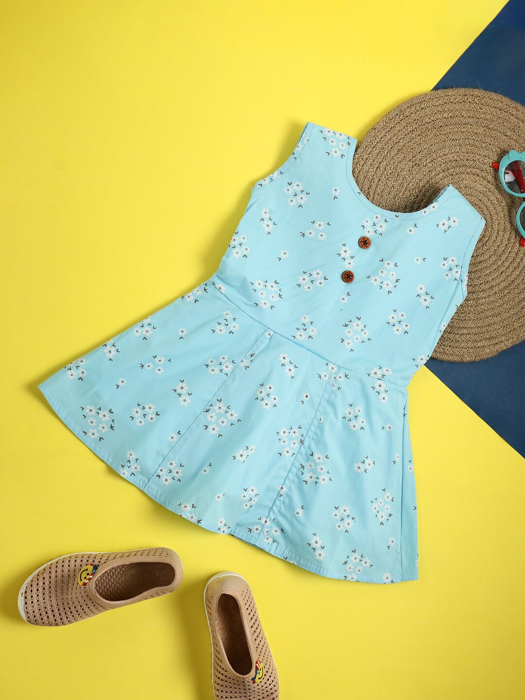 

V-Mart Floral Printed Sleeveless Cotton Fit & Flare Dress, Blue