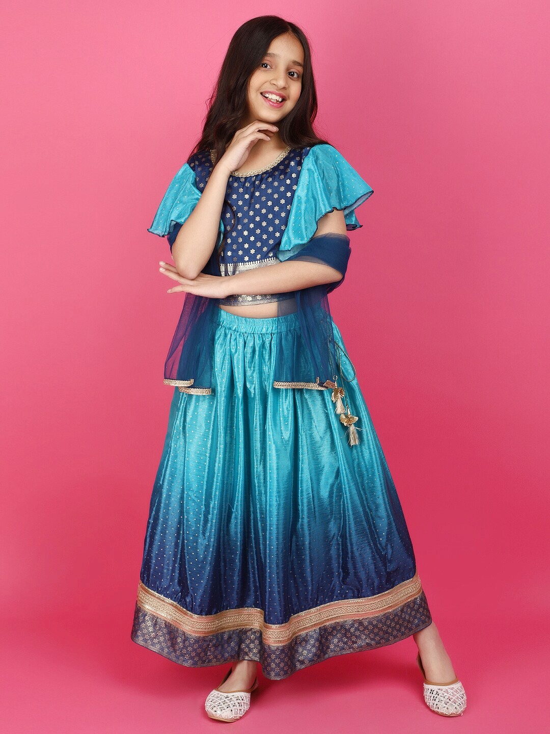 

V-Mart Girls Embellished Fit & Flare Cotton Midi Dress, Blue