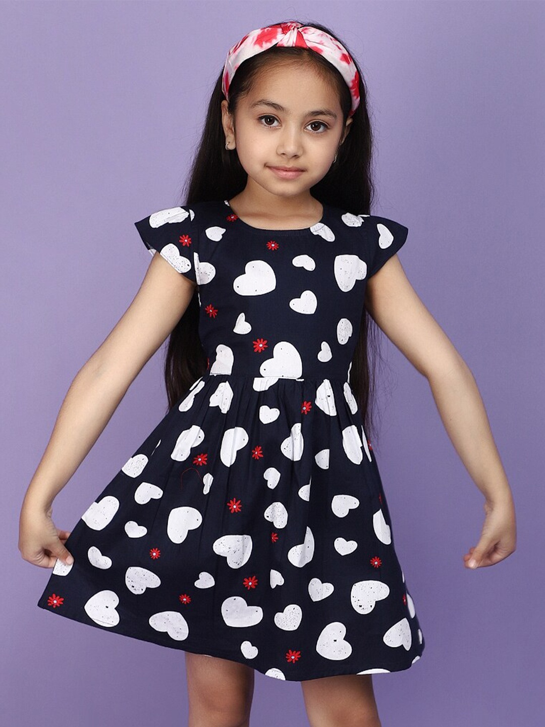 

V-Mart Print Cotton Round Neck Fit & Flare Dress, Blue