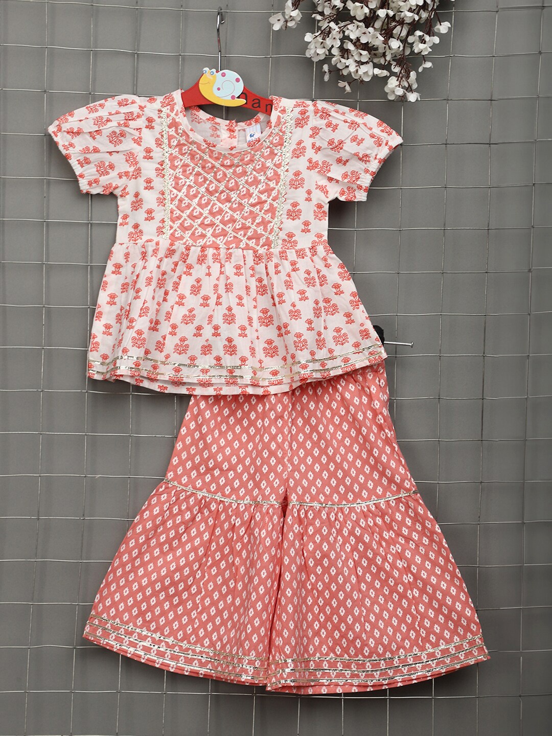 

V-Mart Print Puff Sleeve Fit & Flare Dress, Coral