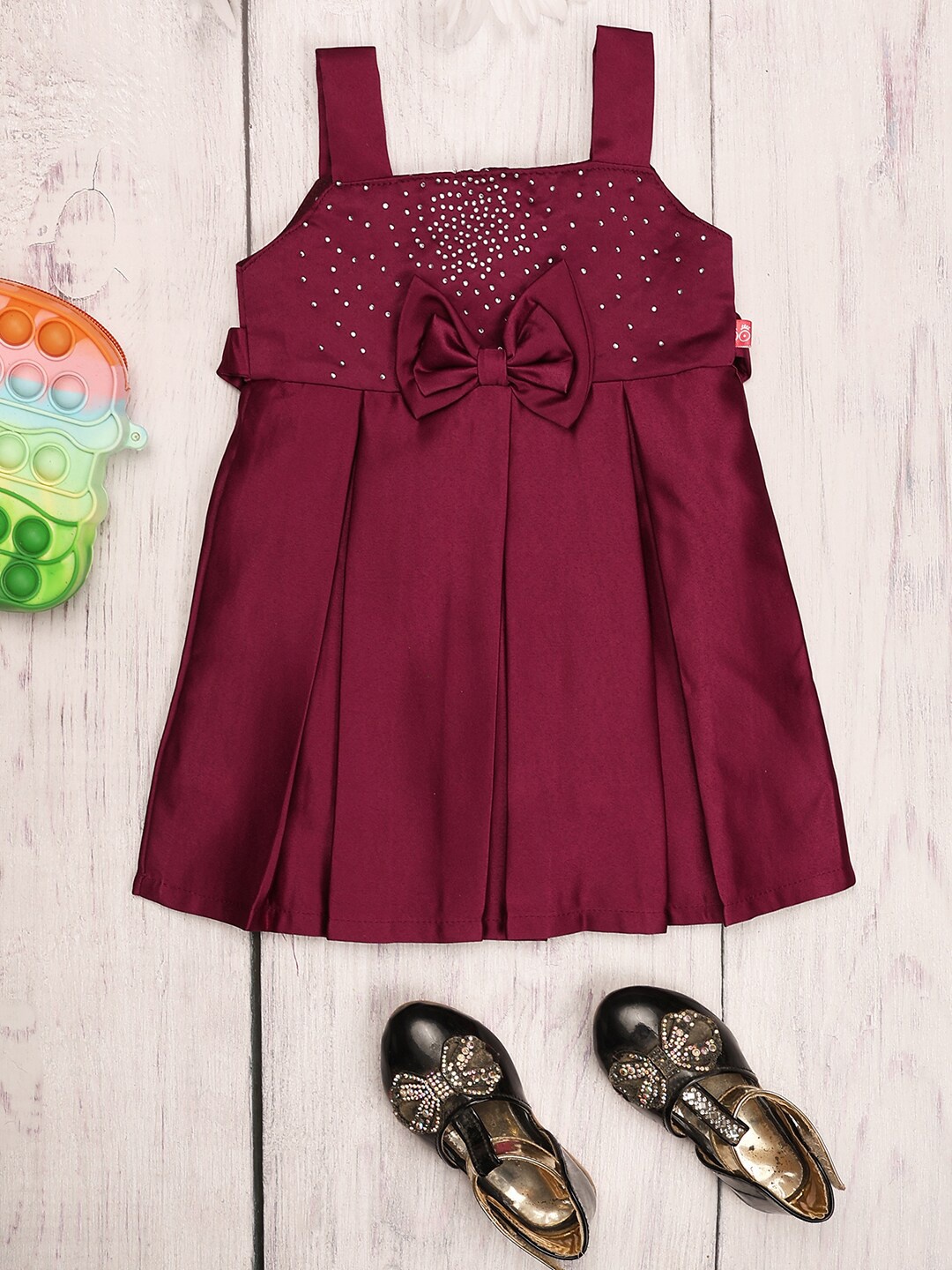 

V-Mart Girls Pleated Satin A-Line Dress, Maroon