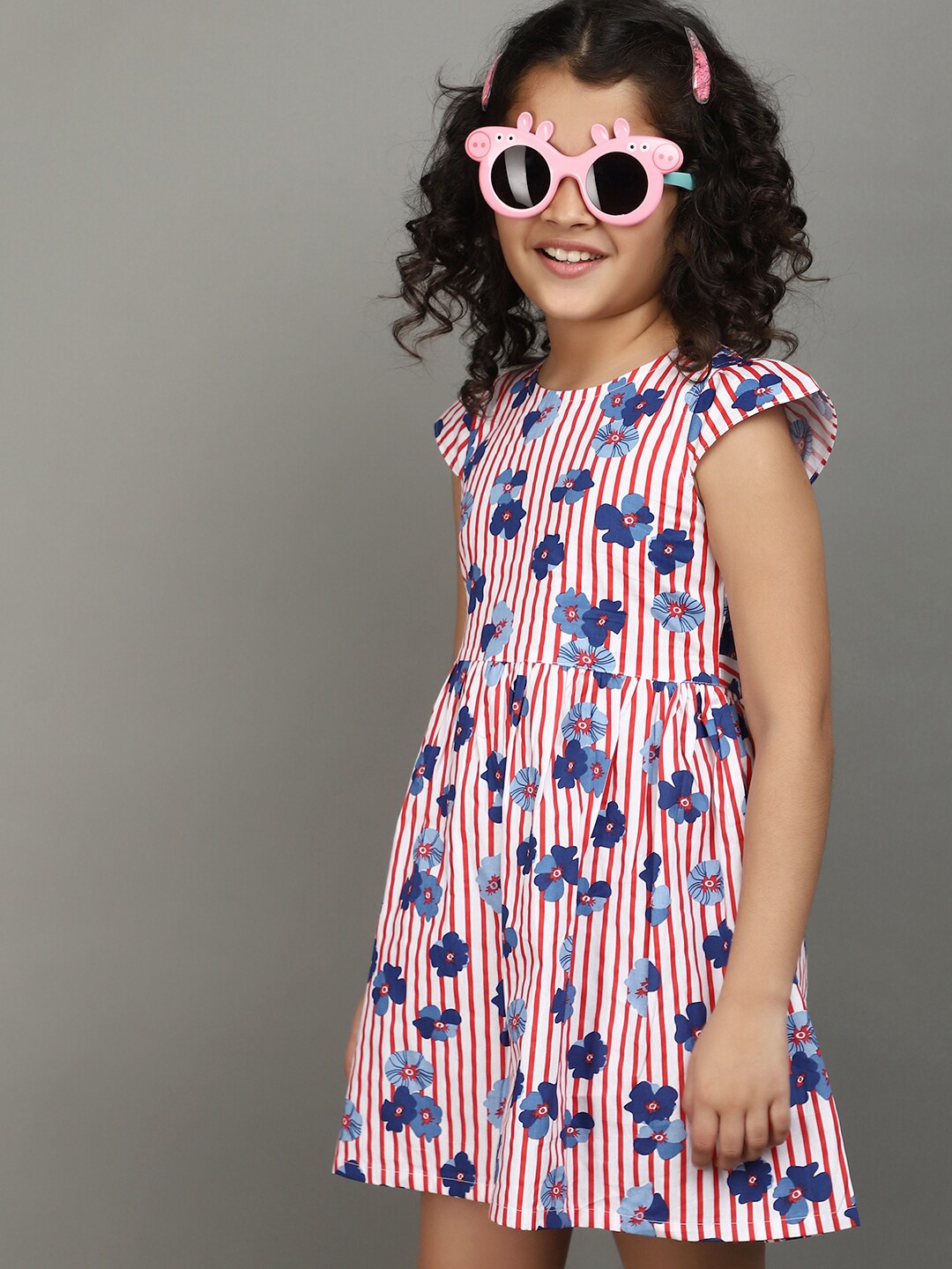 

V-Mart Floral Print Cotton Round Neck A-Line Dress, Off white