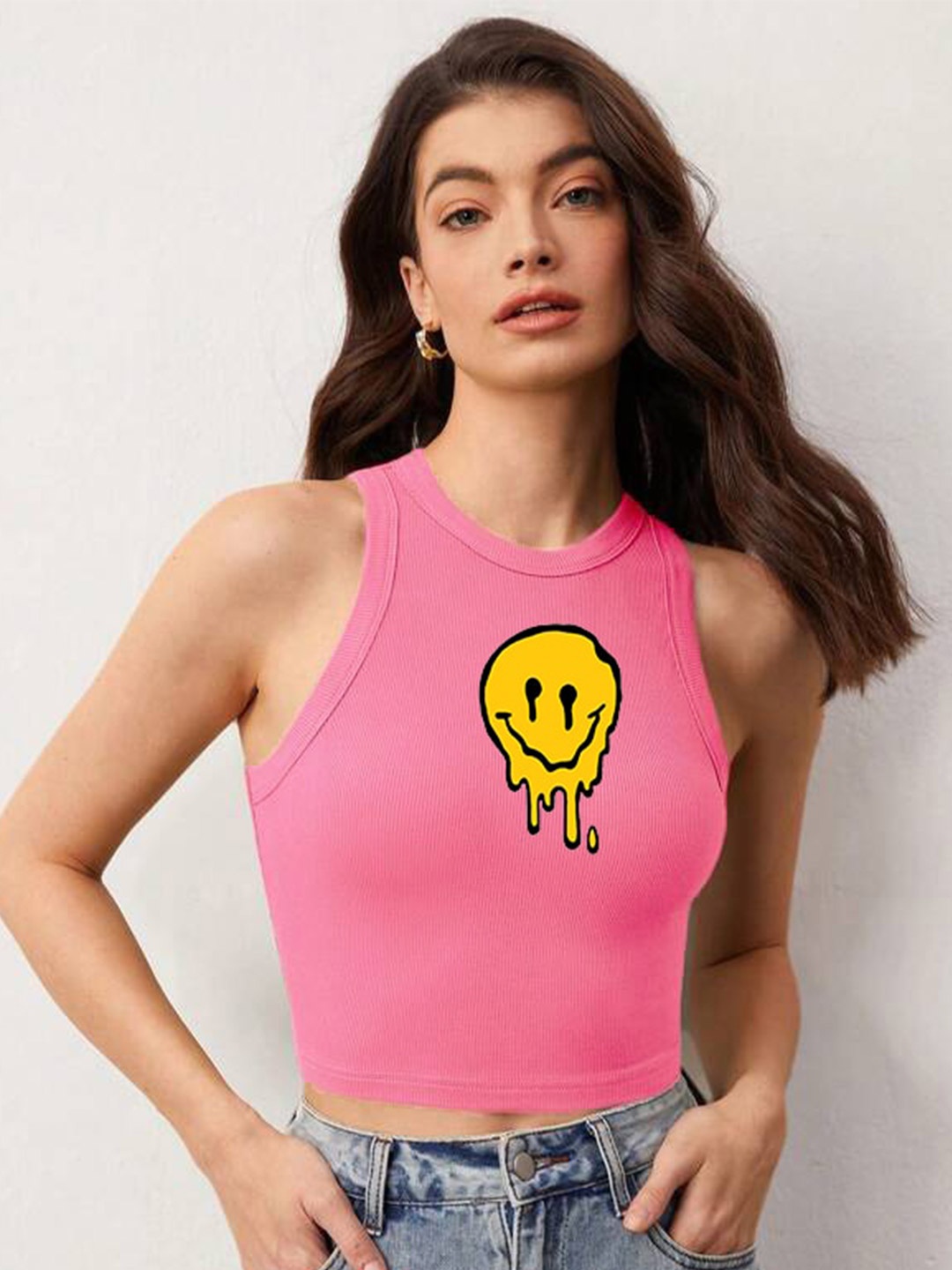 

TABADTOD Printed Tank Crop Top, Pink