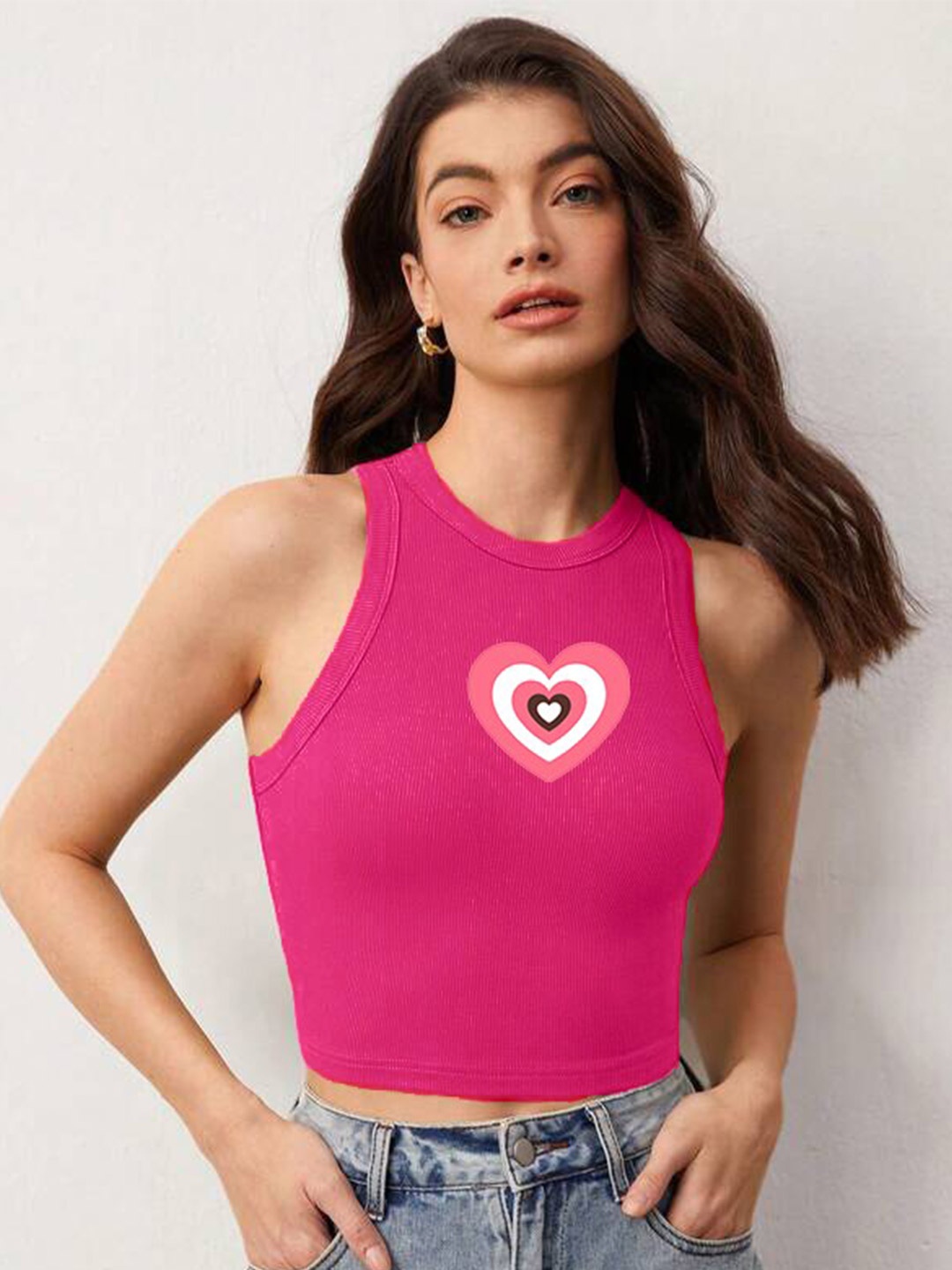 

TABADTOD Graphic Printed Tank Crop Top, Pink