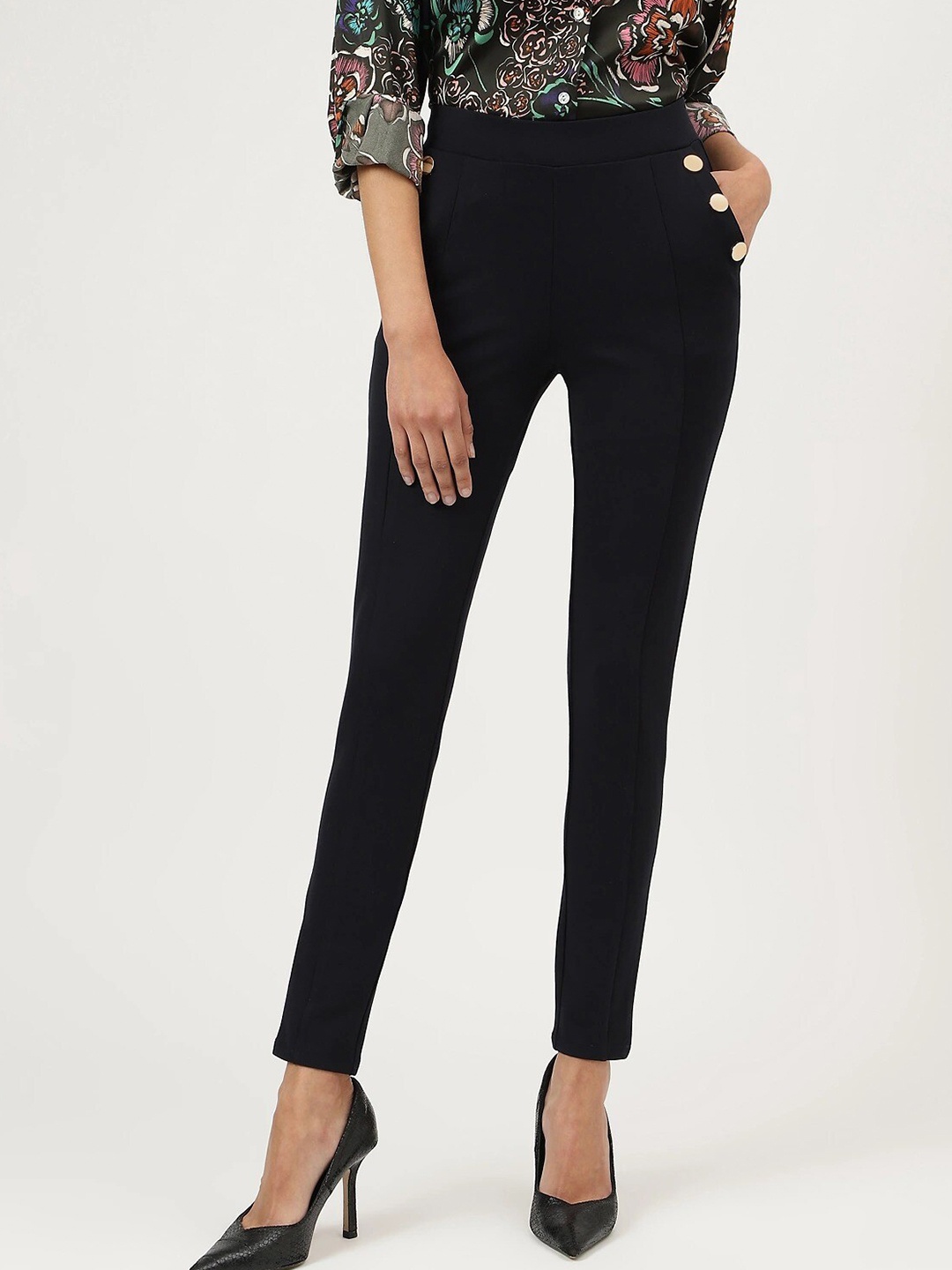 

Marks & Spencer Women Slim Fit Woven Treggings, Navy blue