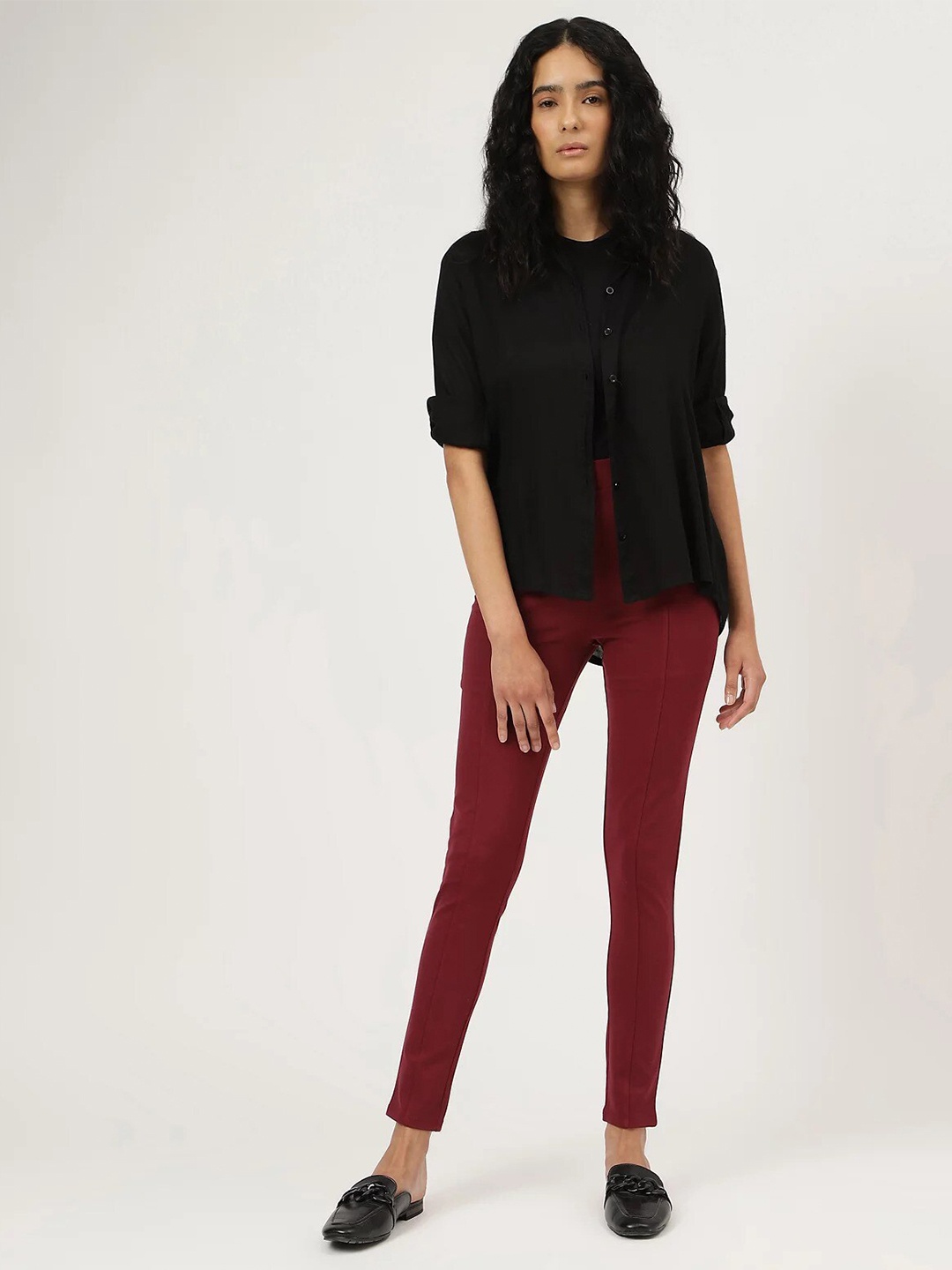 

Marks & Spencer Women Slim Fit Woven Treggings, Maroon