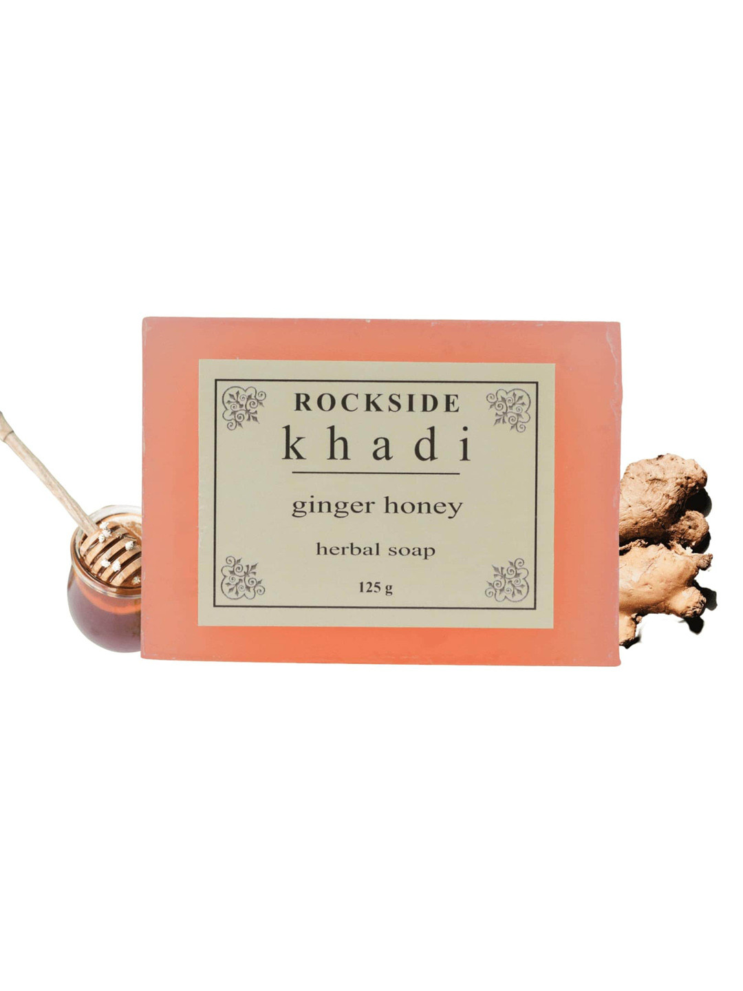 

ROCKSIDE KHADI Set Of 4 Ginger Honey Herbal Soap - 125g Each, Orange