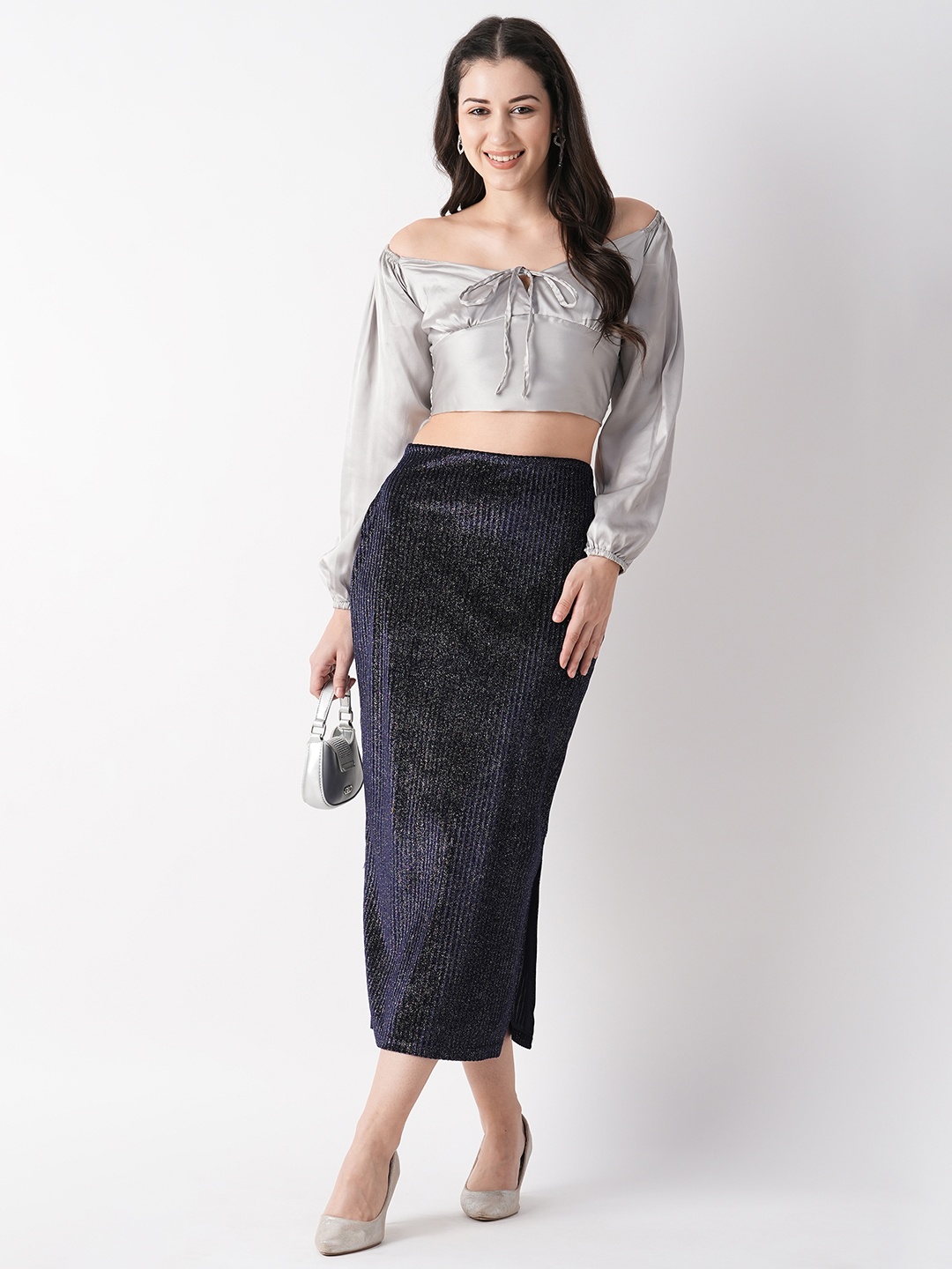 

Globus Self Design Pencil Midi Skirt, Navy blue