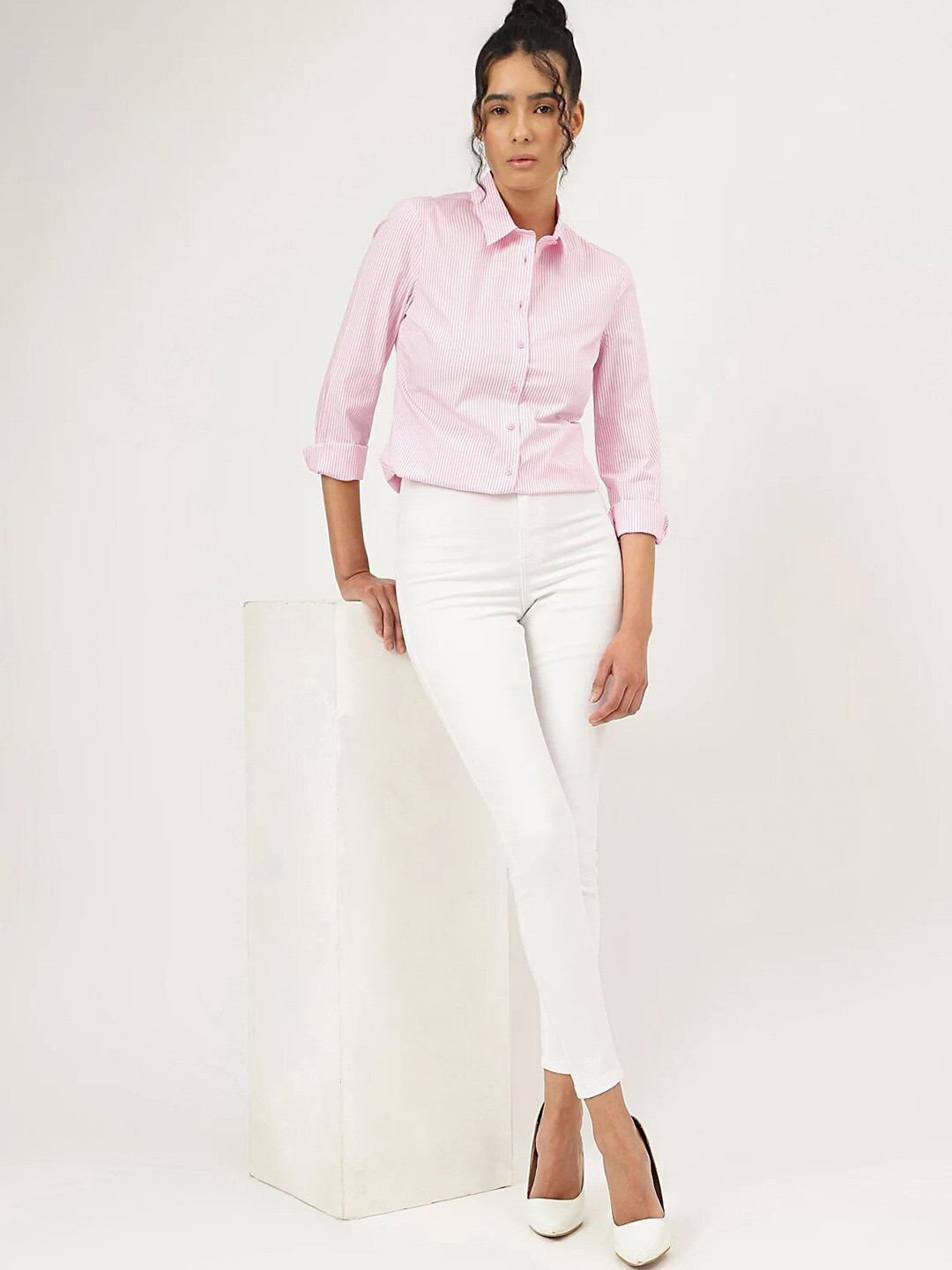 

Marks & Spencer Striped Spread Collar Casual Shirt, Pink