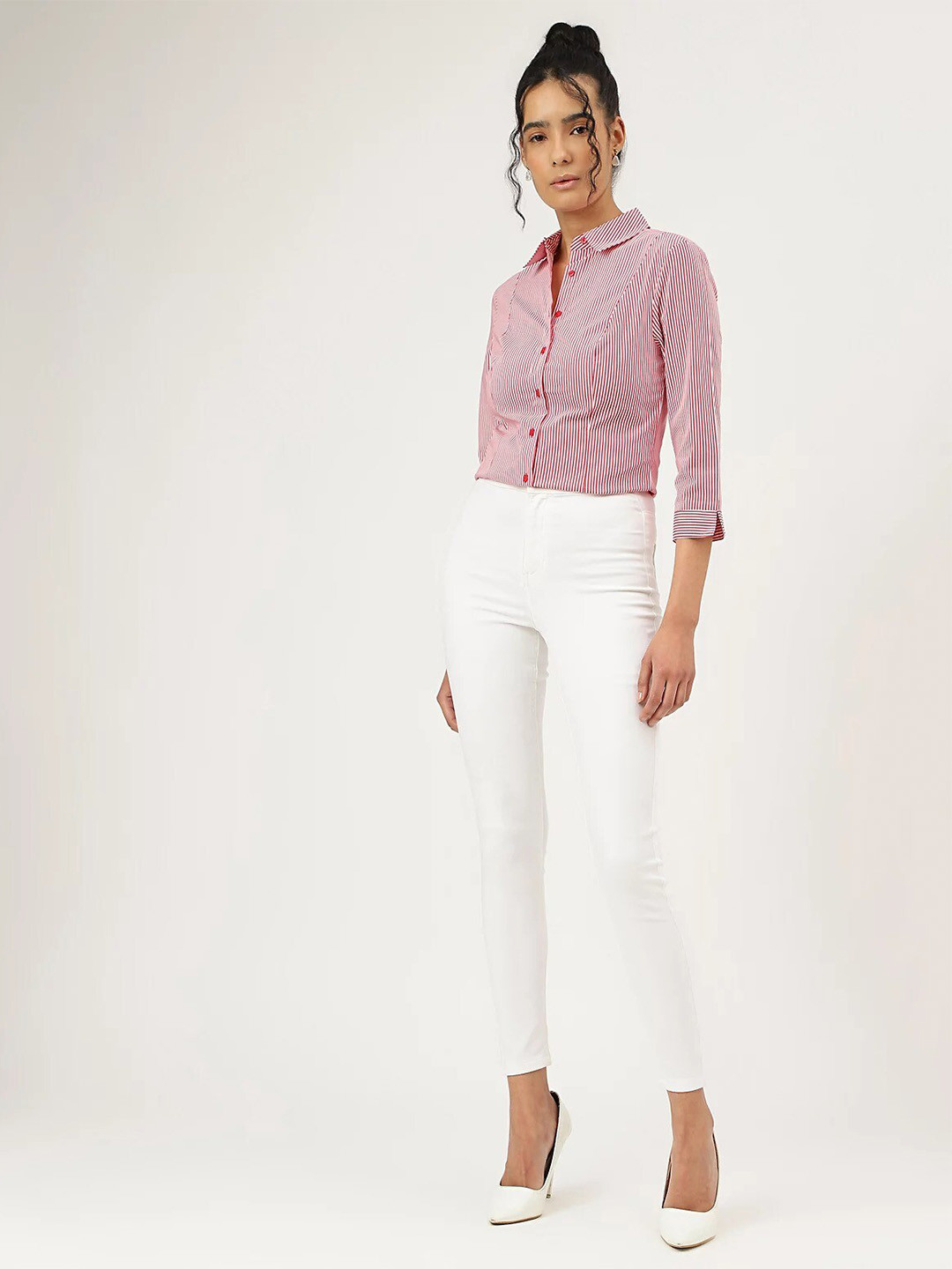 

Marks & Spencer Striped Spread Collar Casual Shirt, Red