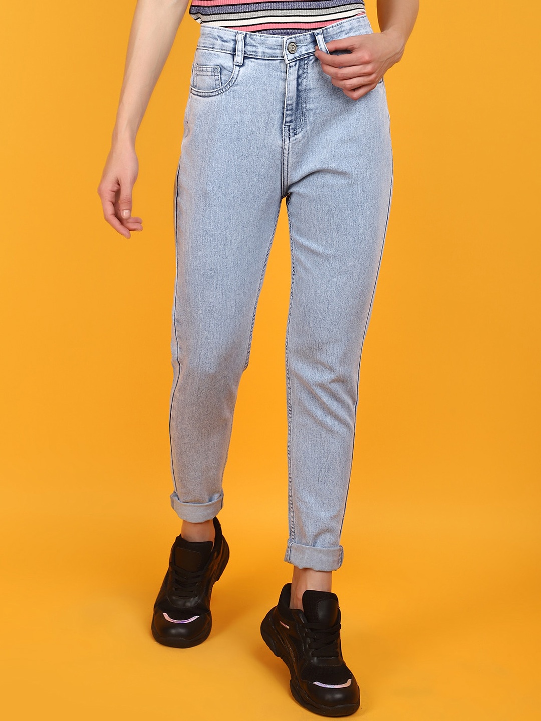 

V-Mart Women High-Rise Heavy Fade Cotton Jeans, Blue