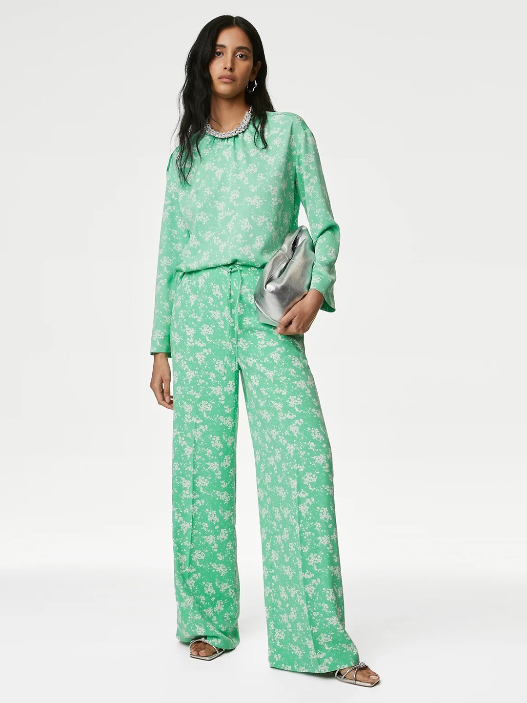 

Marks & Spencer Floral Printed Round Neck Top, Green