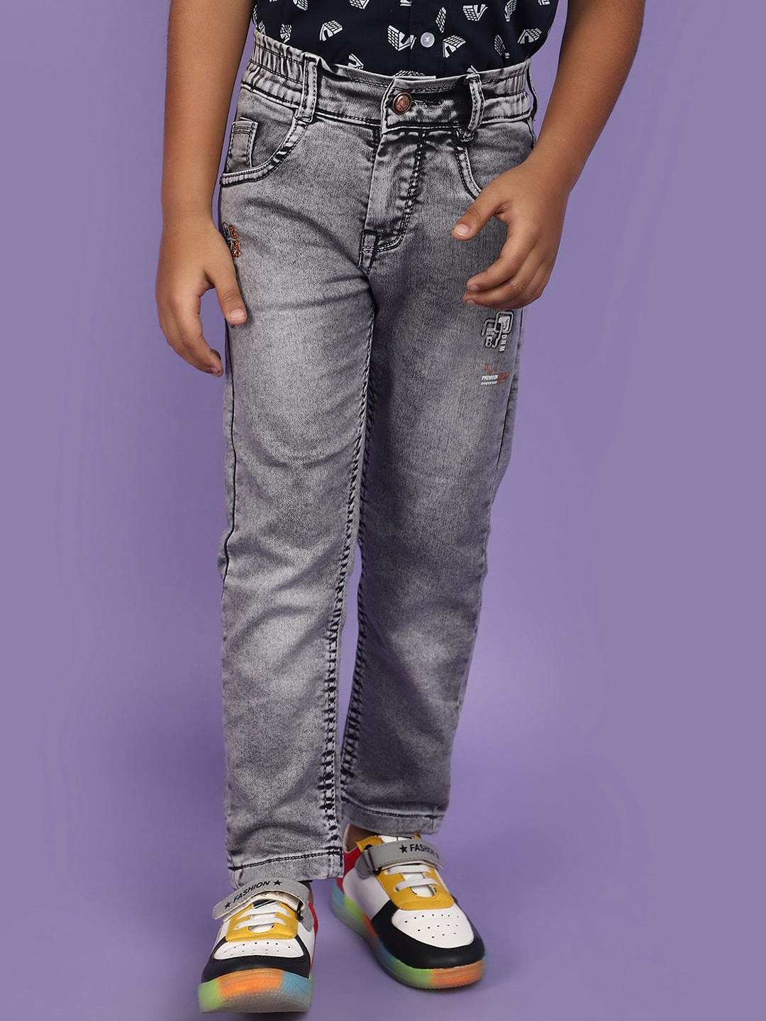 

V-Mart Boys Low Distress Heavy Fade Jeans, Grey