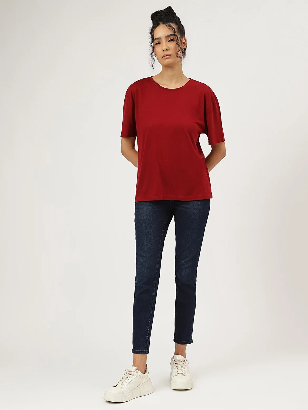 

Marks & Spencer Crew Neck Drop-Shoulder Sleeves T-shirt, Red