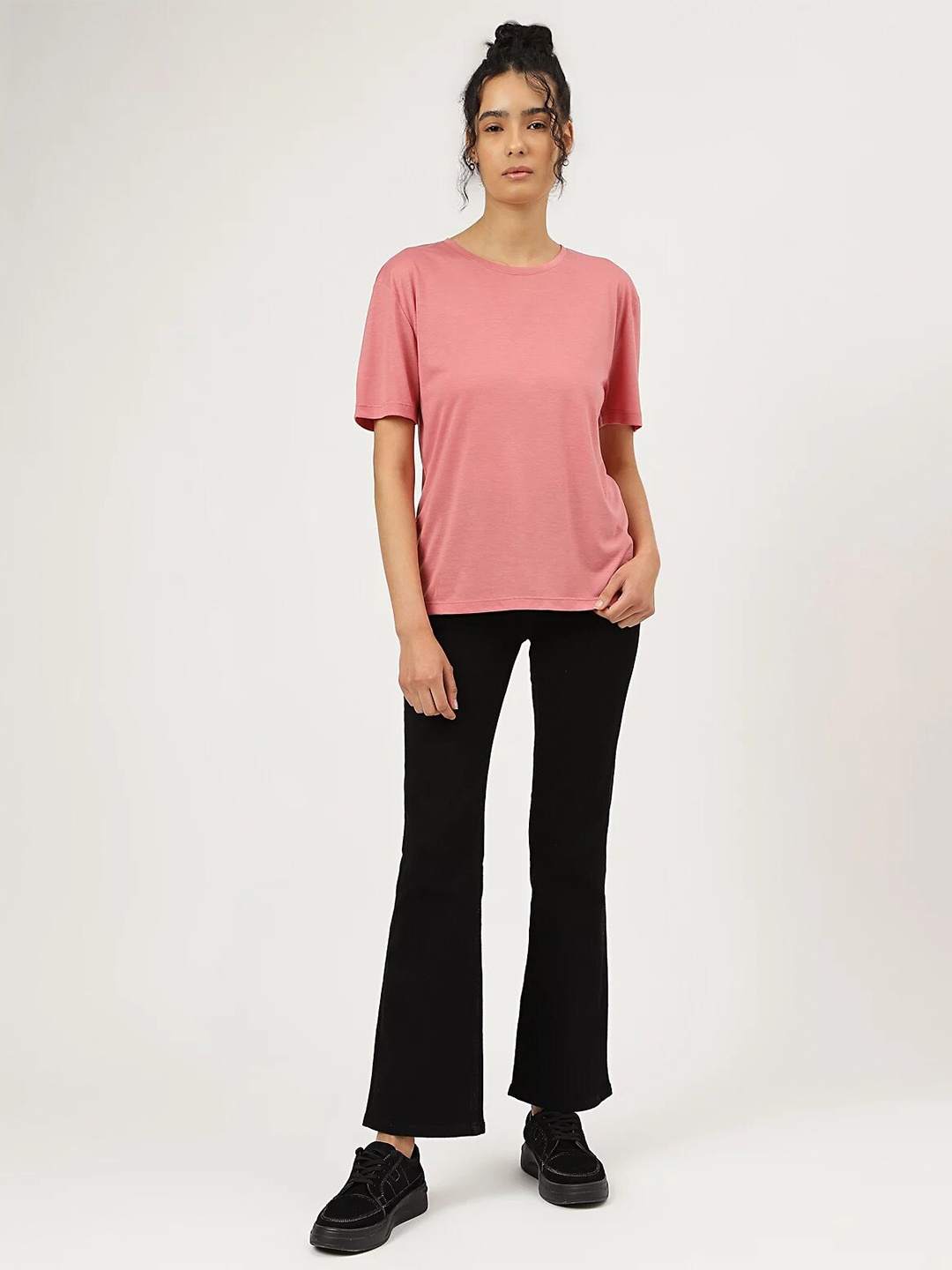 

Marks & Spencer Crew Neck Drop-Shoulder Sleeves T-shirt, Pink