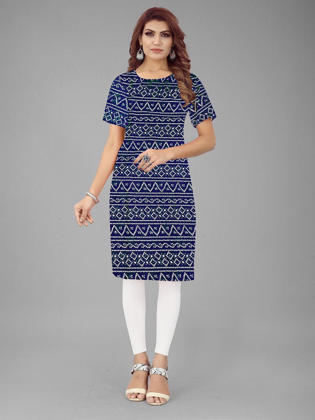 

Kiwie Bandhani Printed Short Sleeves Straight Kurta, Navy blue