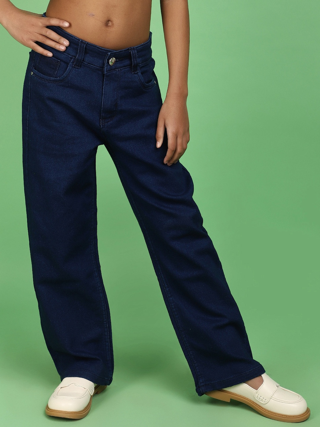 

V-Mart Girls Mid-Rise Clean Look Cotton Jeans, Blue