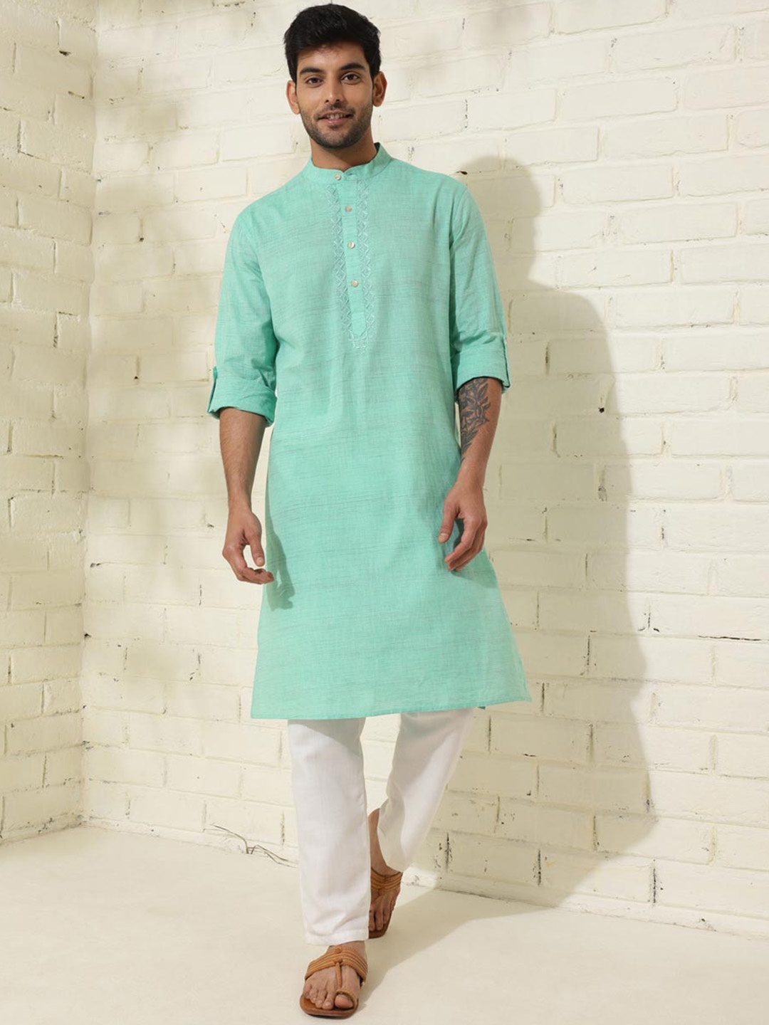 

Fabindia Comfort Fit Cotton Straight Kurta, Sea green