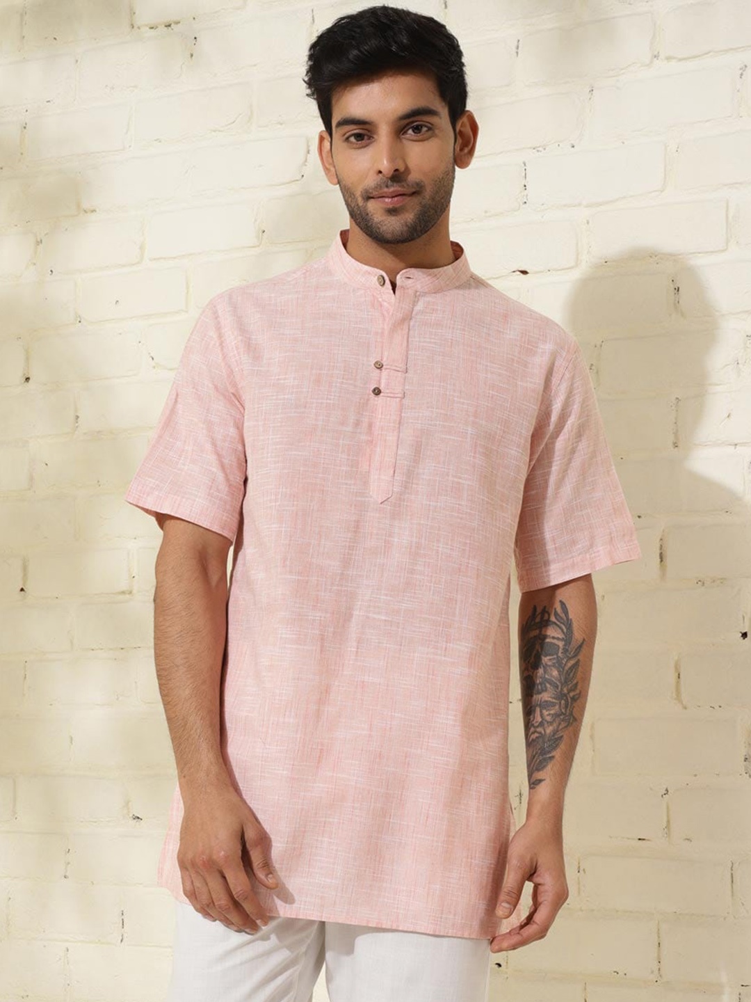 

Fabindia Band Collar Cotton Straight Kurta, Peach
