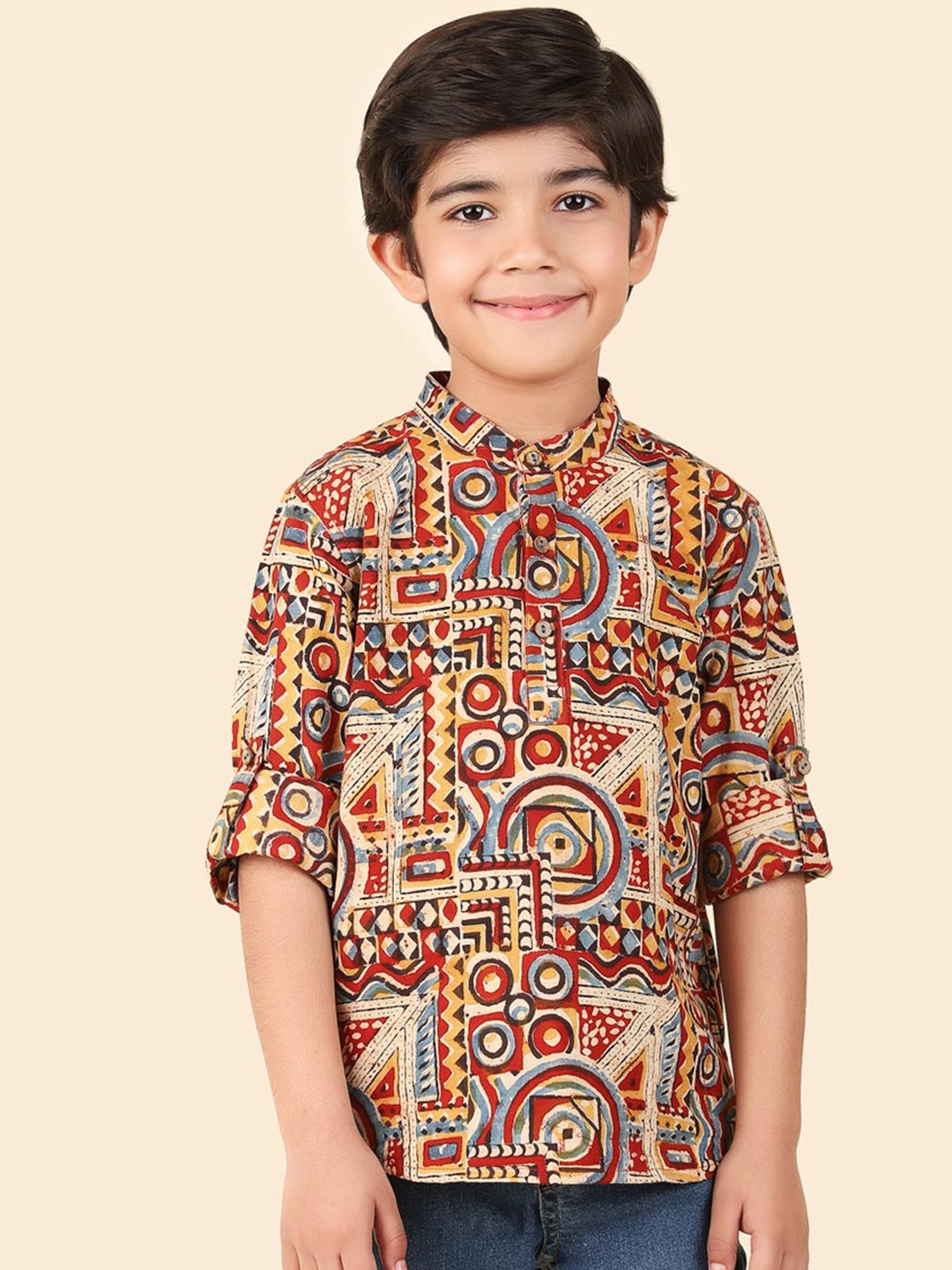 

Fabindia Boys Geometric Printed Pure Cotton Straight Kurta, Maroon