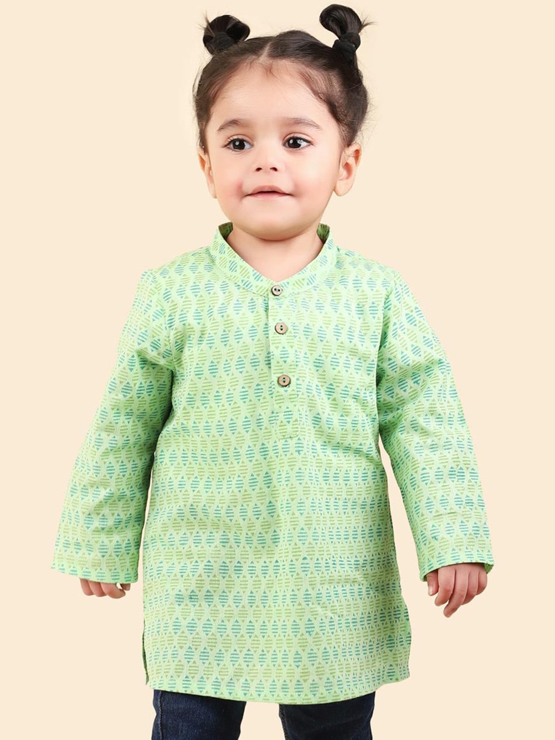 

Fabindia Boys Striped Pure Cotton Straight Kurta, Green